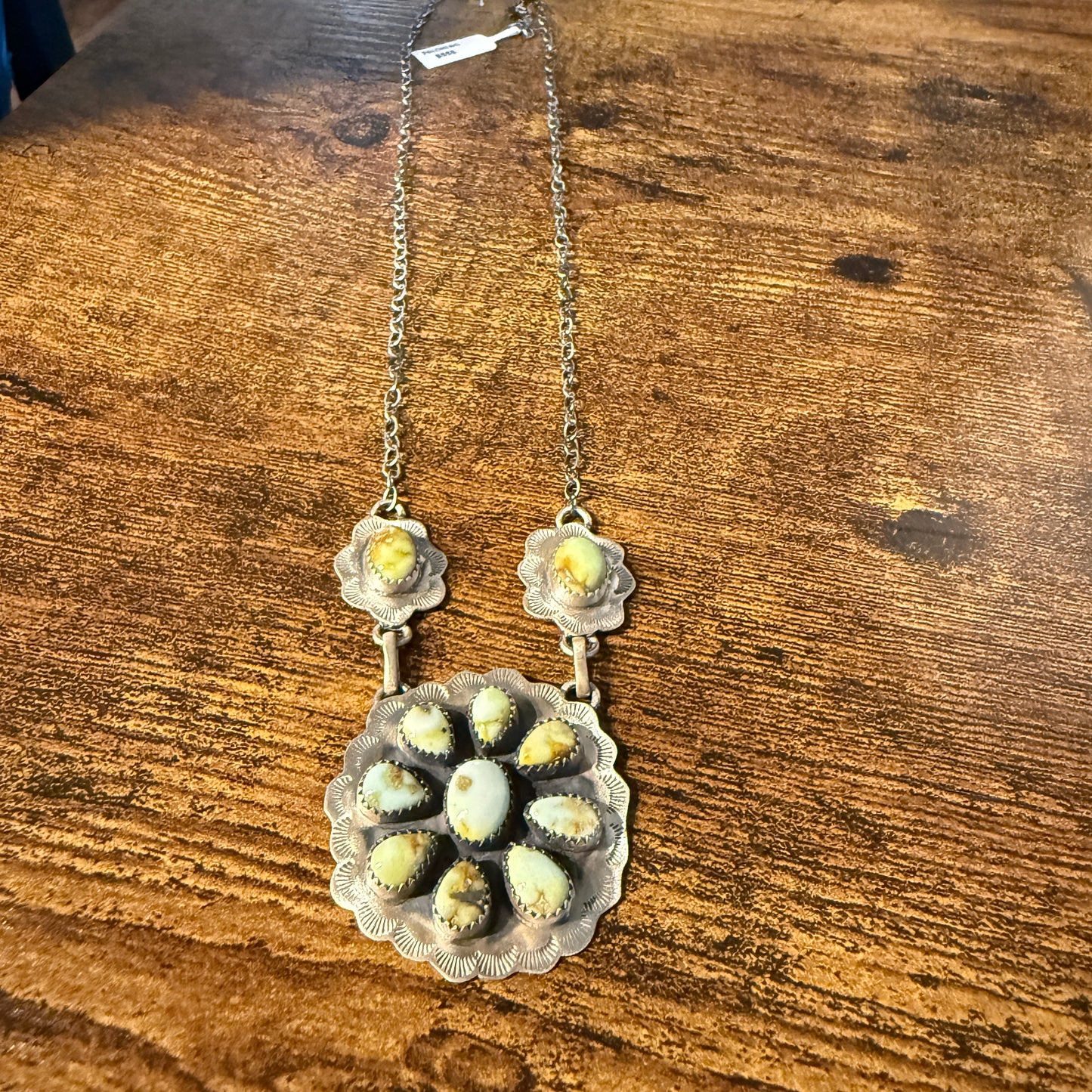 Palomino Turquoise Gemstone Cluster Necklace In Sterling Silver