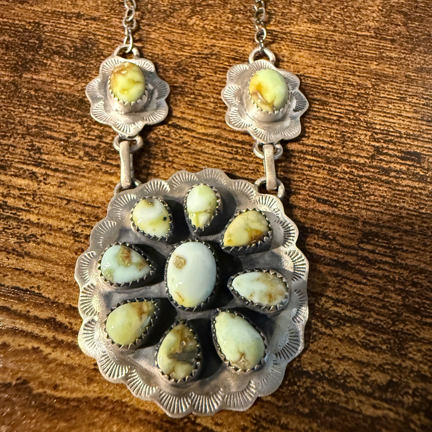 Palomino Turquoise Gemstone Cluster Necklace In Sterling Silver