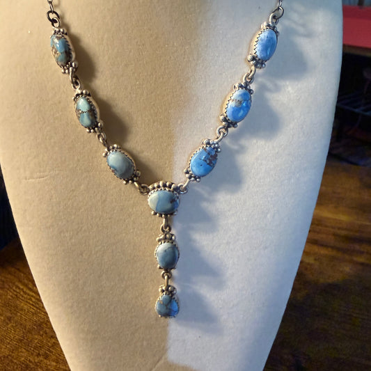 Golden Hills Mine Turquoise Gemstone Lariat Necklace Sterling Silver