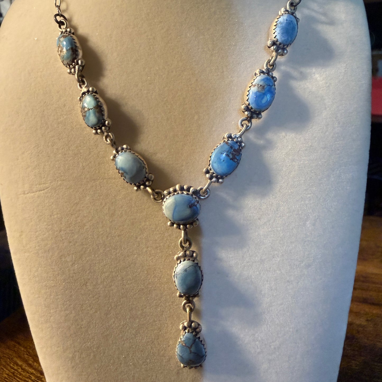 Golden Hills Mine Turquoise Gemstone Lariat Necklace Sterling Silver