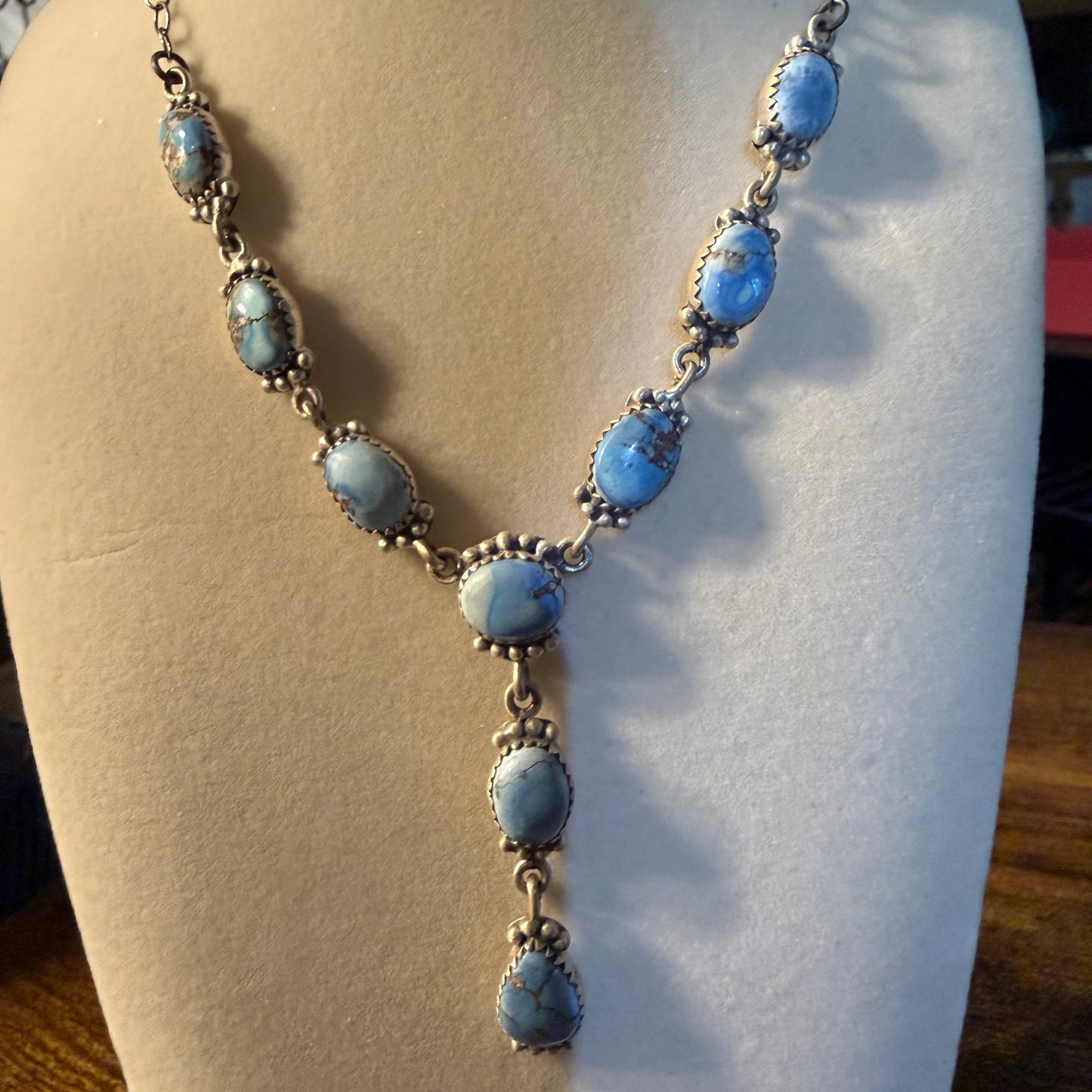 Golden Hills Mine Turquoise Gemstone Lariat Necklace Sterling Silver