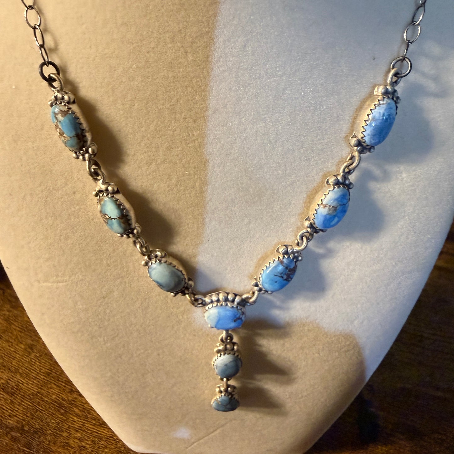 Golden Hills Mine Turquoise Gemstone Lariat Necklace Sterling Silver