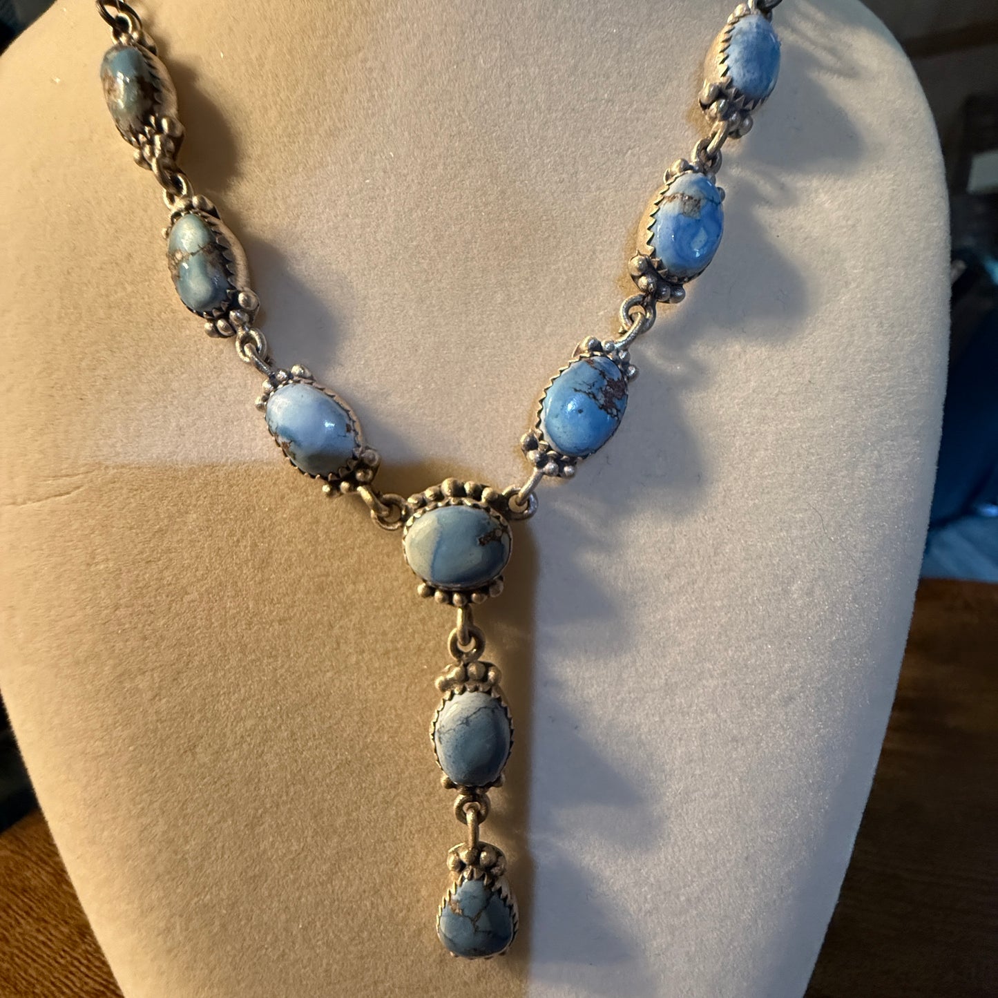Golden Hills Mine Turquoise Gemstone Lariat Necklace Sterling Silver