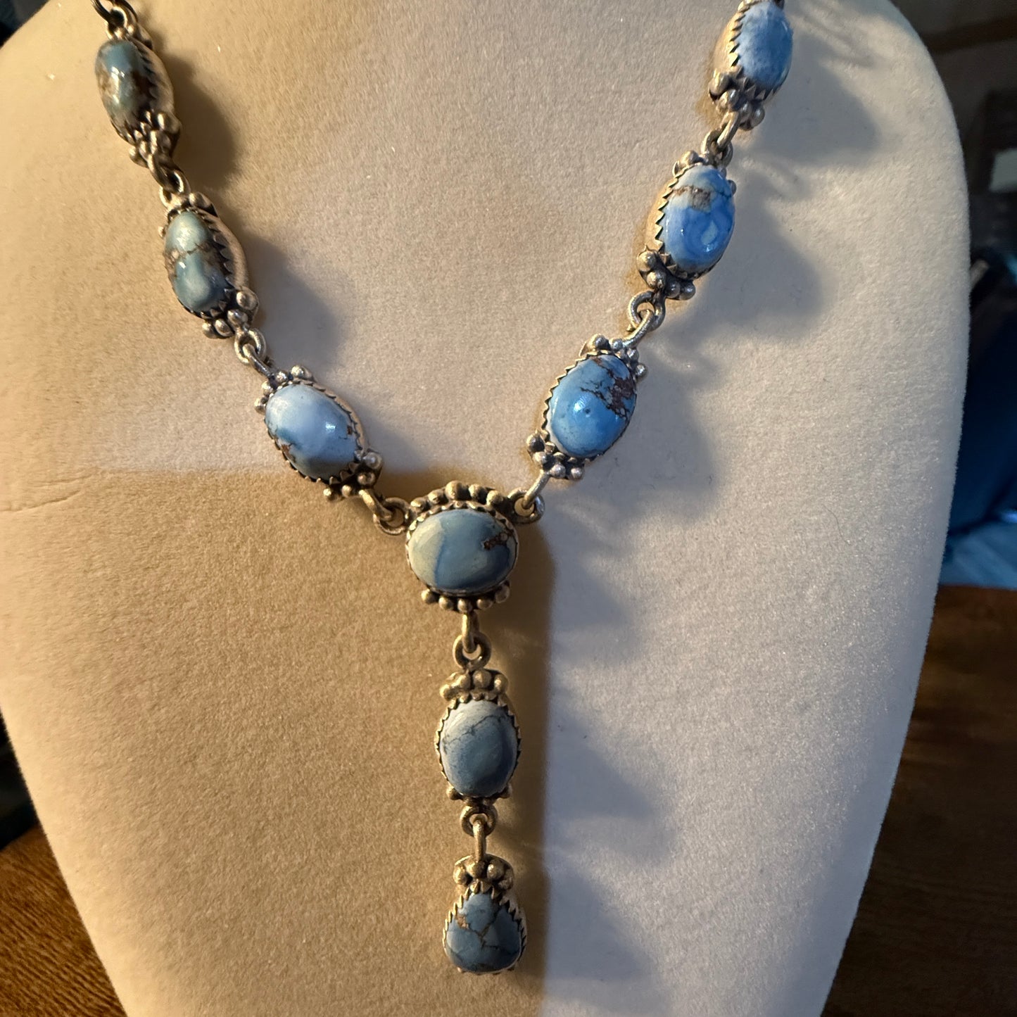 Golden Hills Mine Turquoise Gemstone Lariat Necklace Sterling Silver