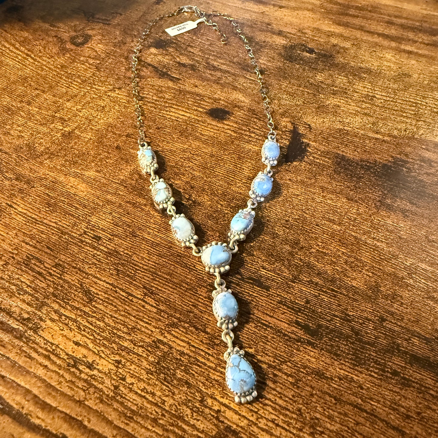 Golden Hills Mine Turquoise Gemstone Lariat Necklace Sterling Silver