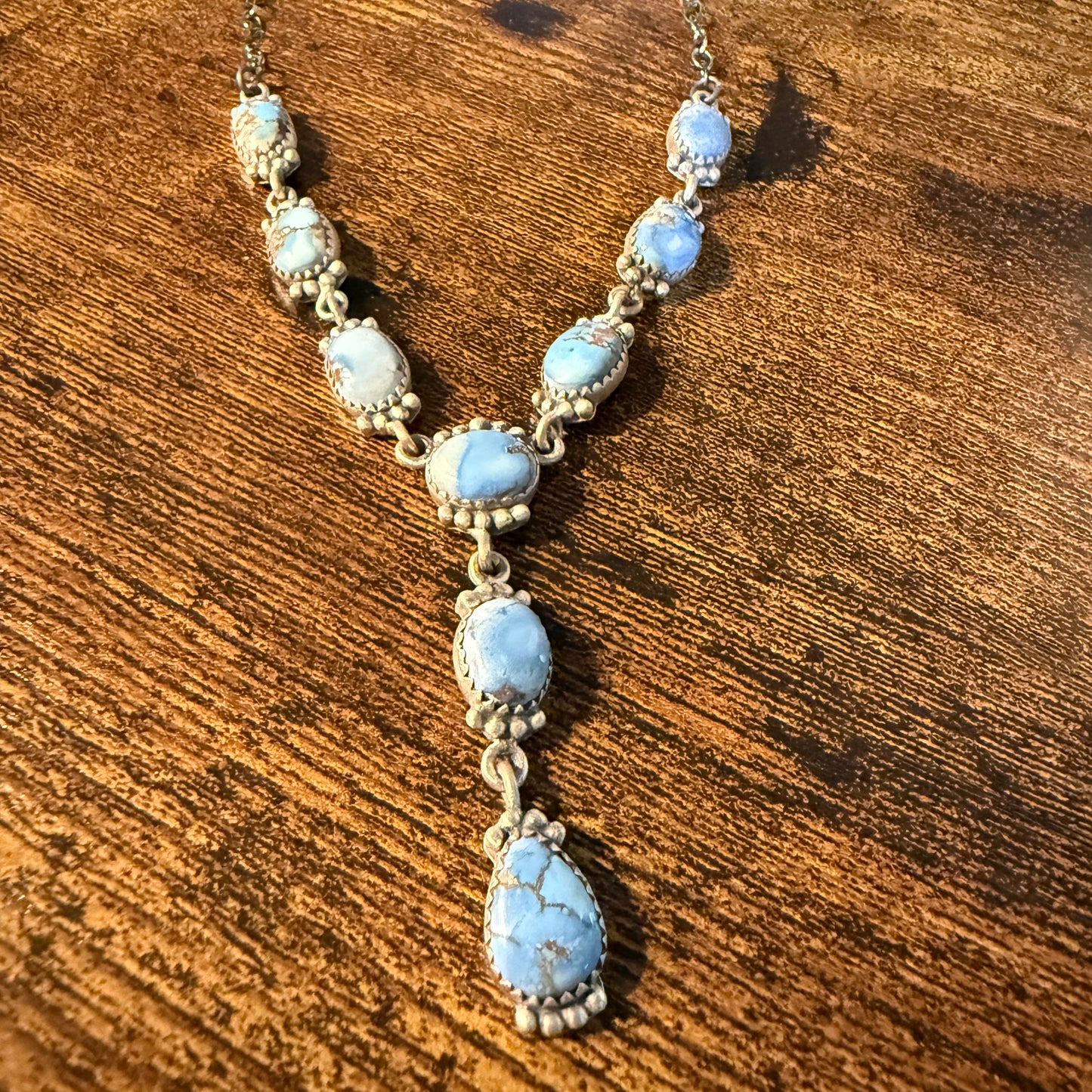 Golden Hills Mine Turquoise Gemstone Lariat Necklace Sterling Silver