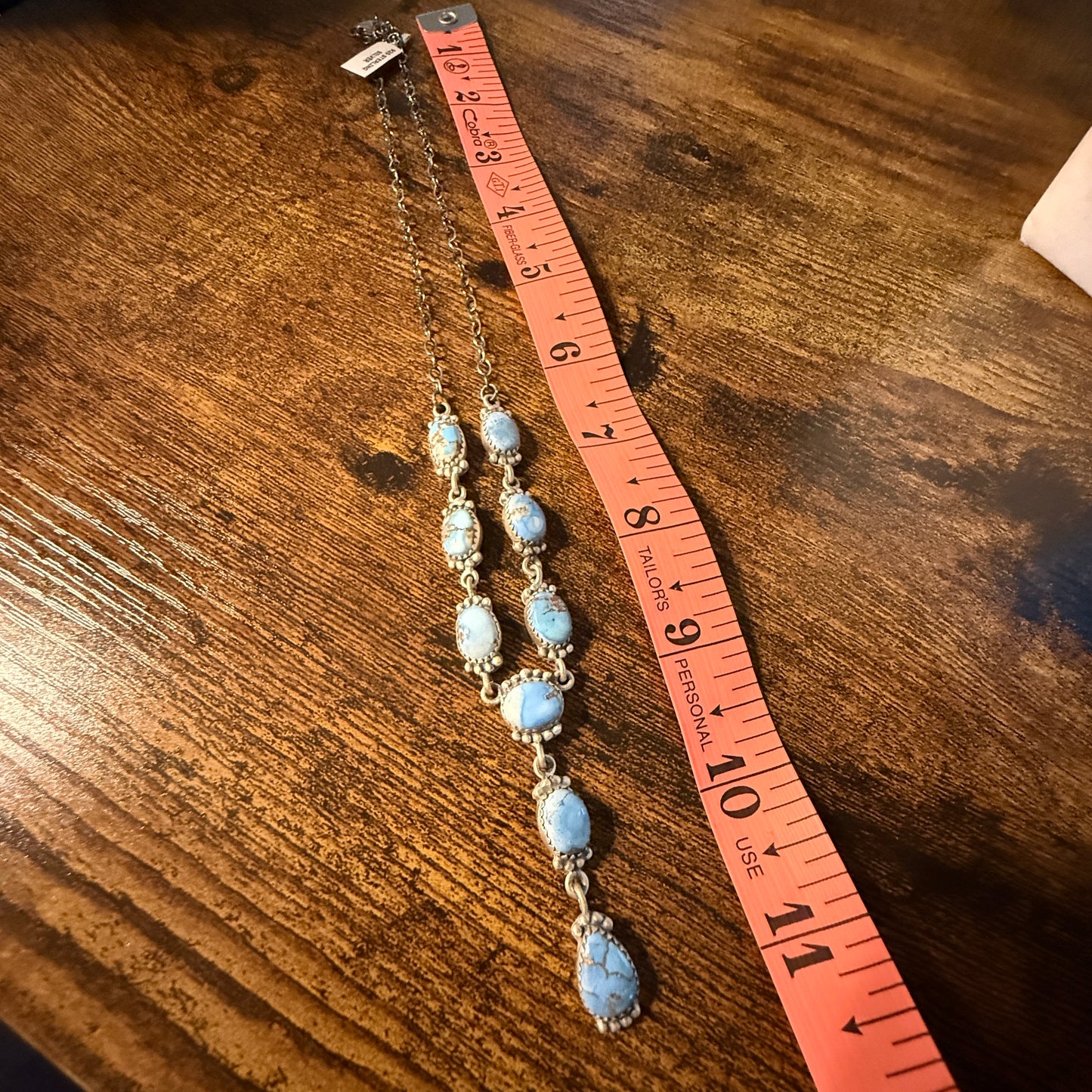 Golden Hills Mine Turquoise Gemstone Lariat Necklace Sterling Silver