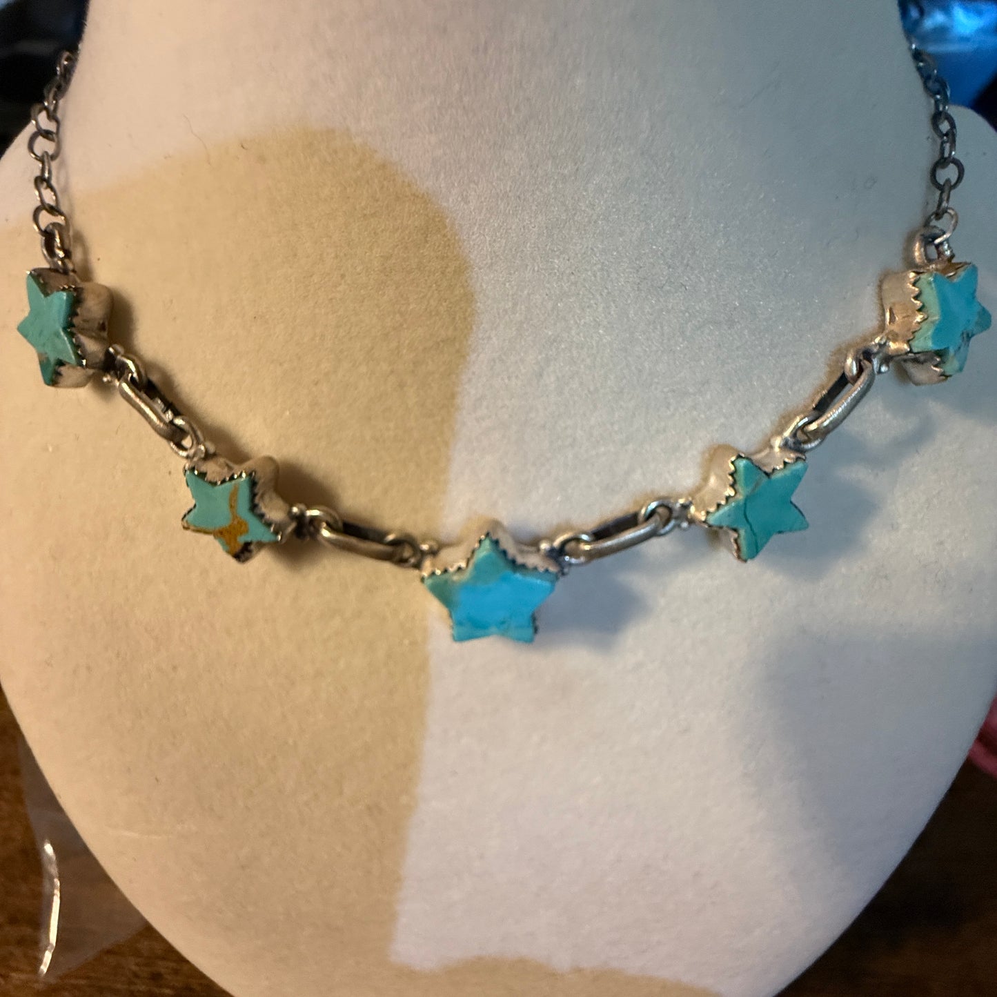 Mojave Turquoise Gemstone Star Choker Necklace Sterling Silver