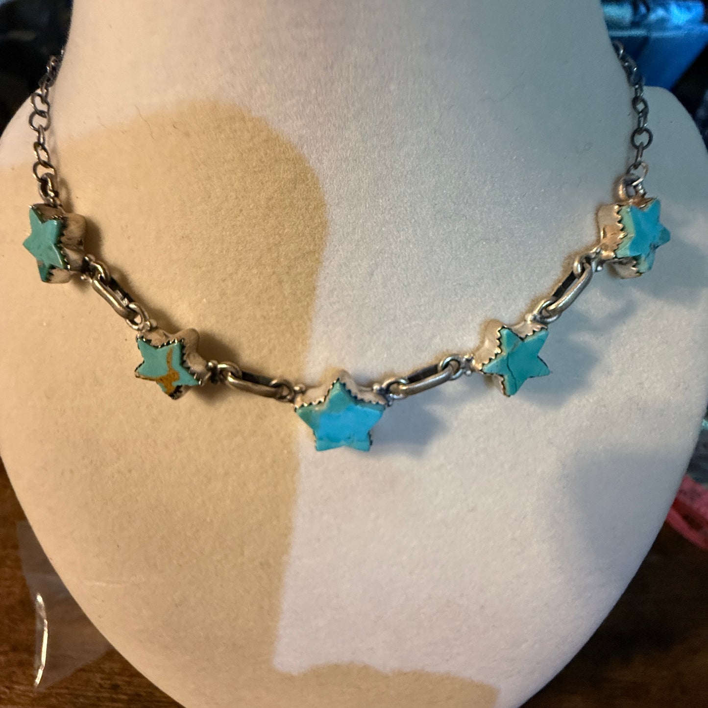 Mojave Turquoise Gemstone Star Choker Necklace Sterling Silver
