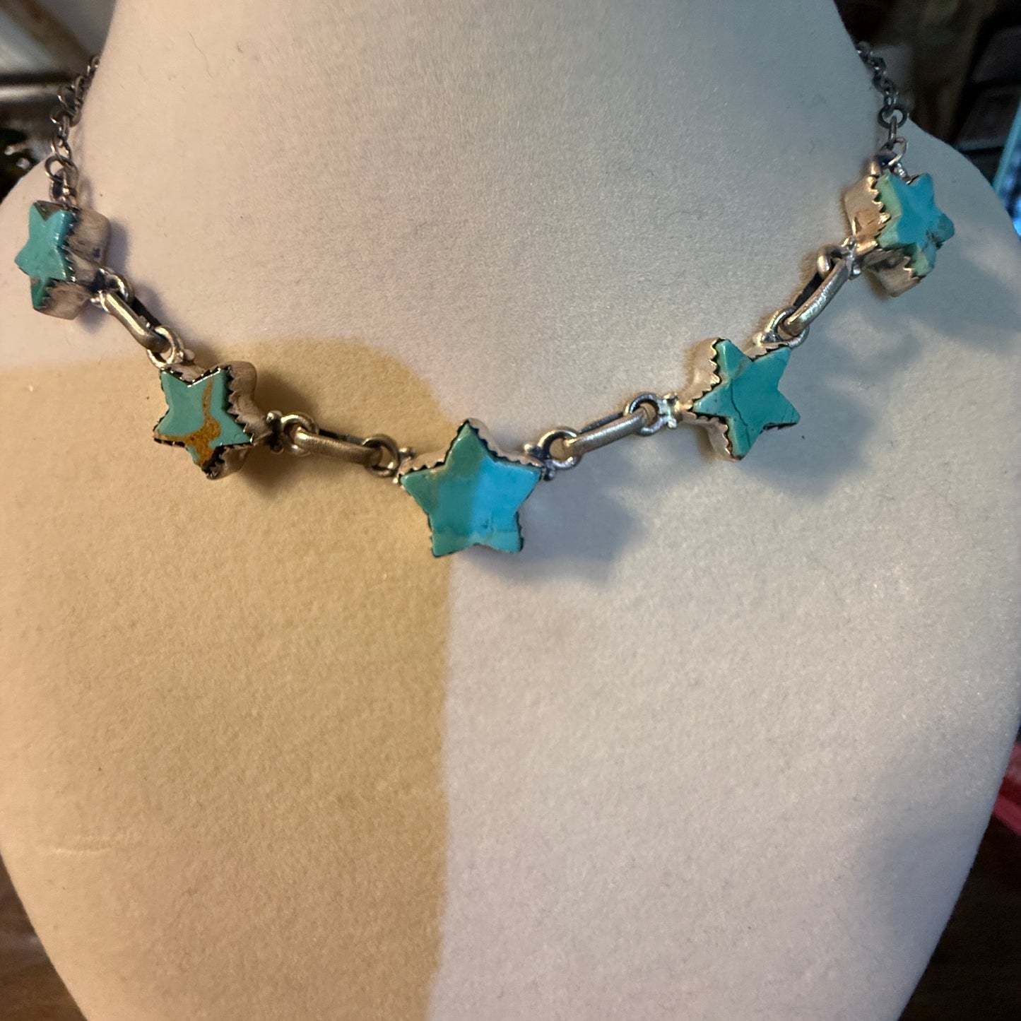 Mojave Turquoise Gemstone Star Choker Necklace Sterling Silver