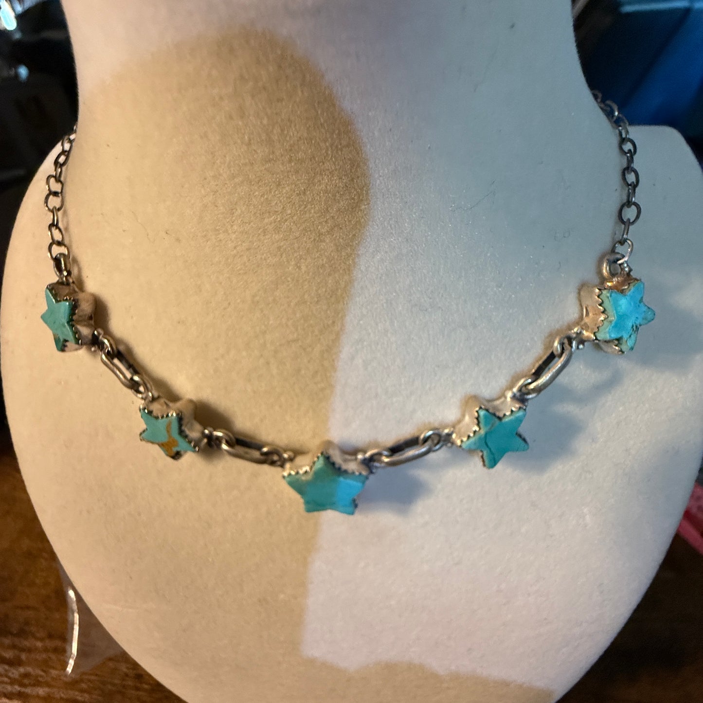 Mojave Turquoise Gemstone Star Choker Necklace Sterling Silver