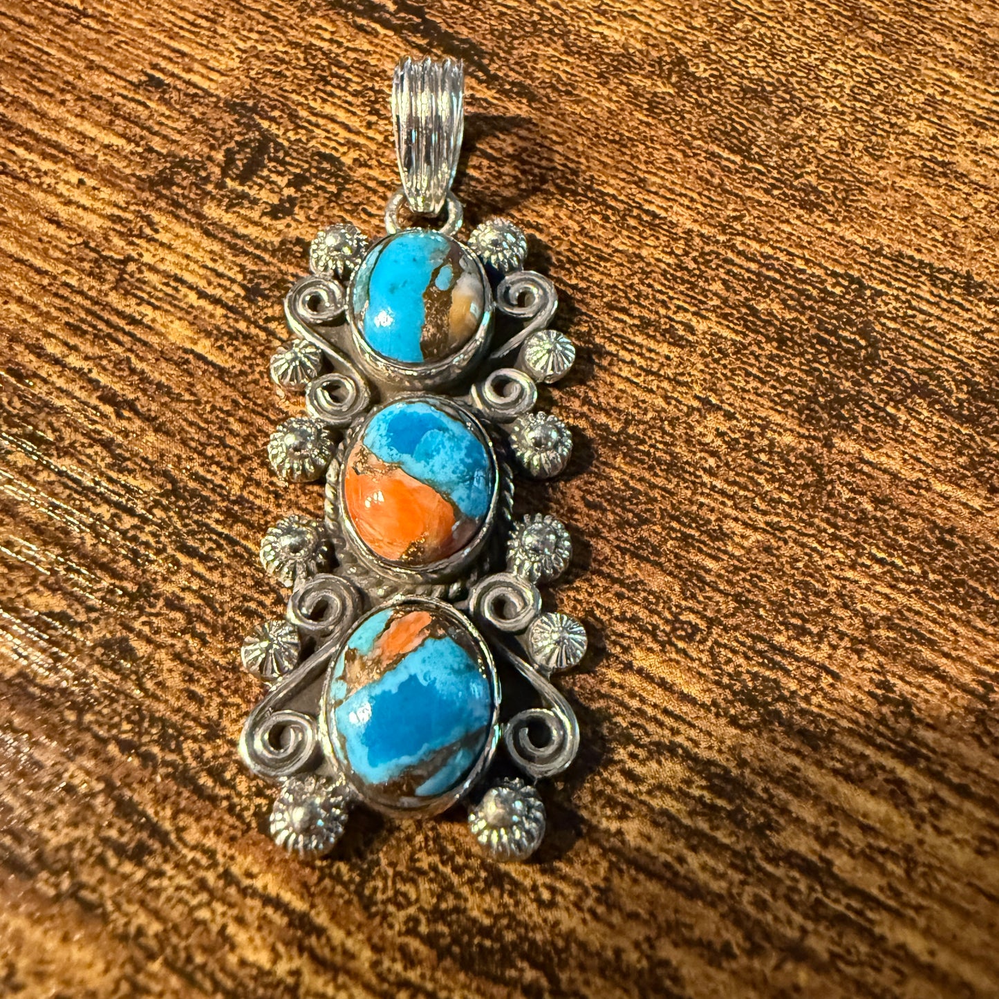 Turquoise Spiny Oyster Floral Pendant Sterling Silver Jewelry
