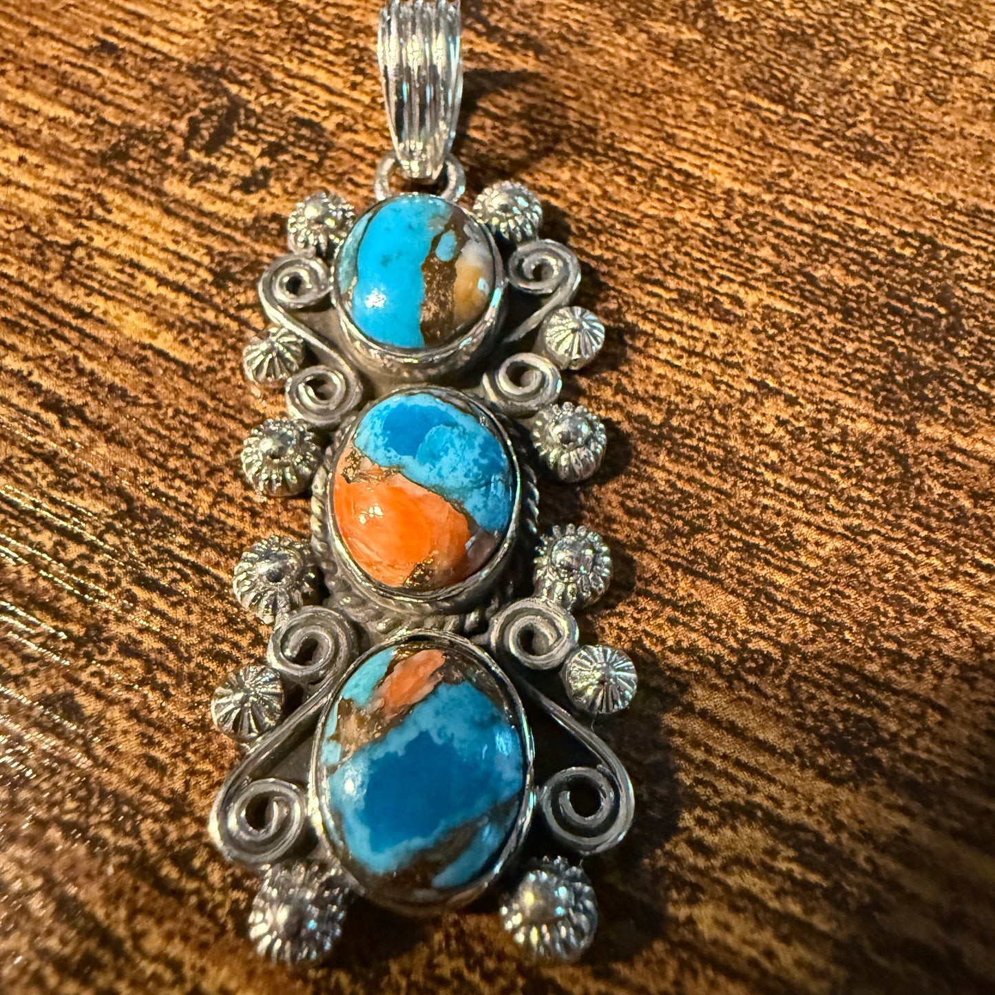 Turquoise Spiny Oyster Floral Pendant Sterling Silver Jewelry