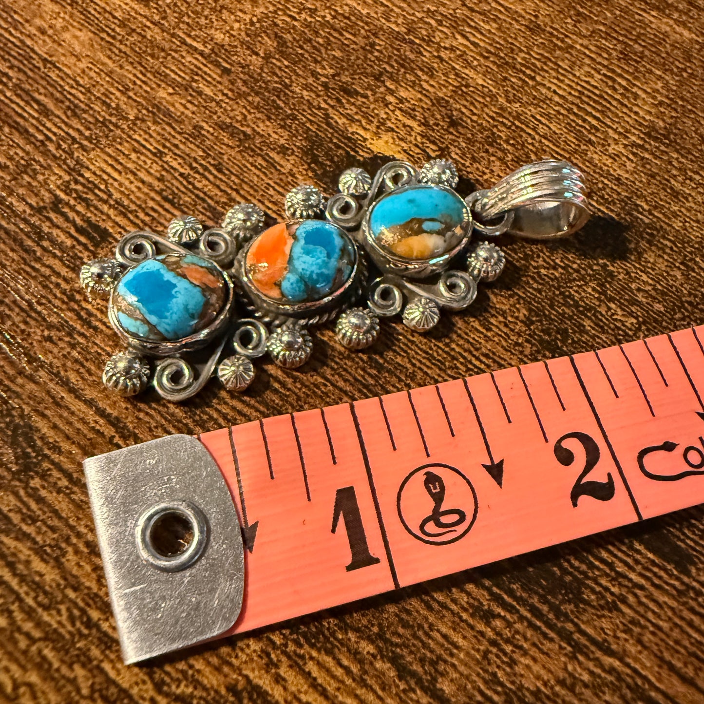 Turquoise Spiny Oyster Floral Pendant Sterling Silver Jewelry