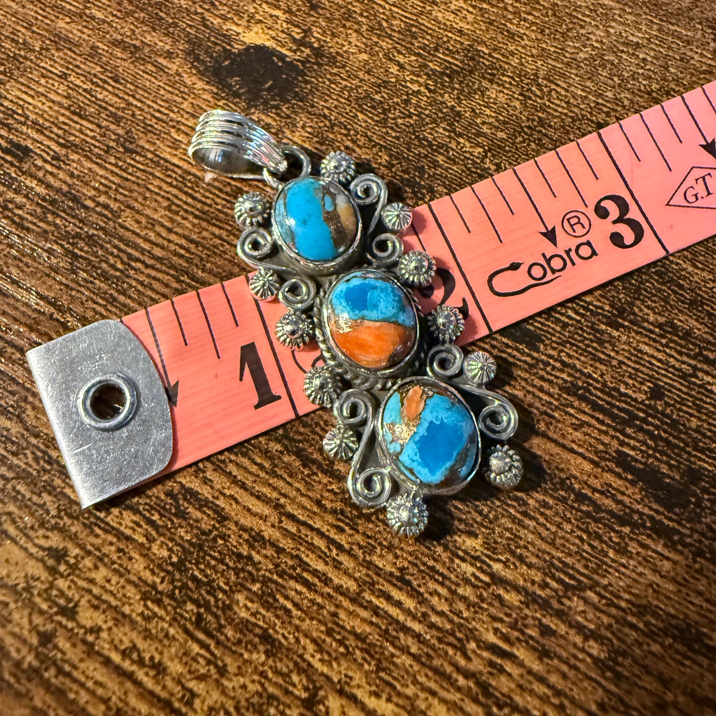 Turquoise Spiny Oyster Floral Pendant Sterling Silver Jewelry
