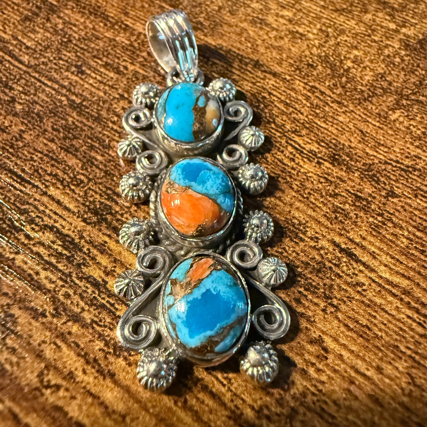 Turquoise Spiny Oyster Floral Pendant Sterling Silver Jewelry