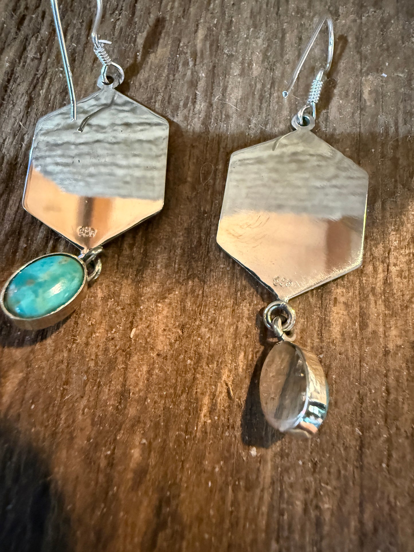 USA America Patriots Kingman Turquoise Sterling Silver Wire Drop Earrings 2 Inch