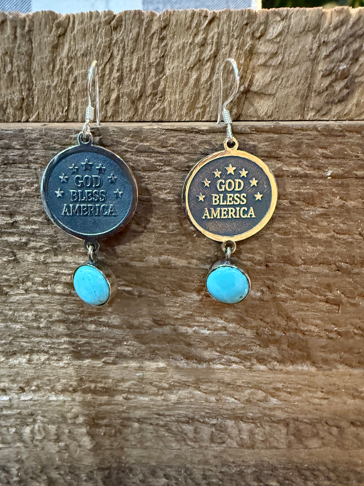 God Bless America Kingman Turquoise Wire Drop Earrings 2 Inch Sterling Silver