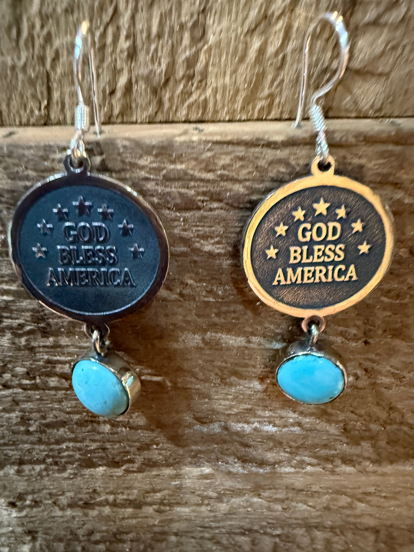 God Bless America Kingman Turquoise Wire Drop Earrings 2 Inch Sterling Silver