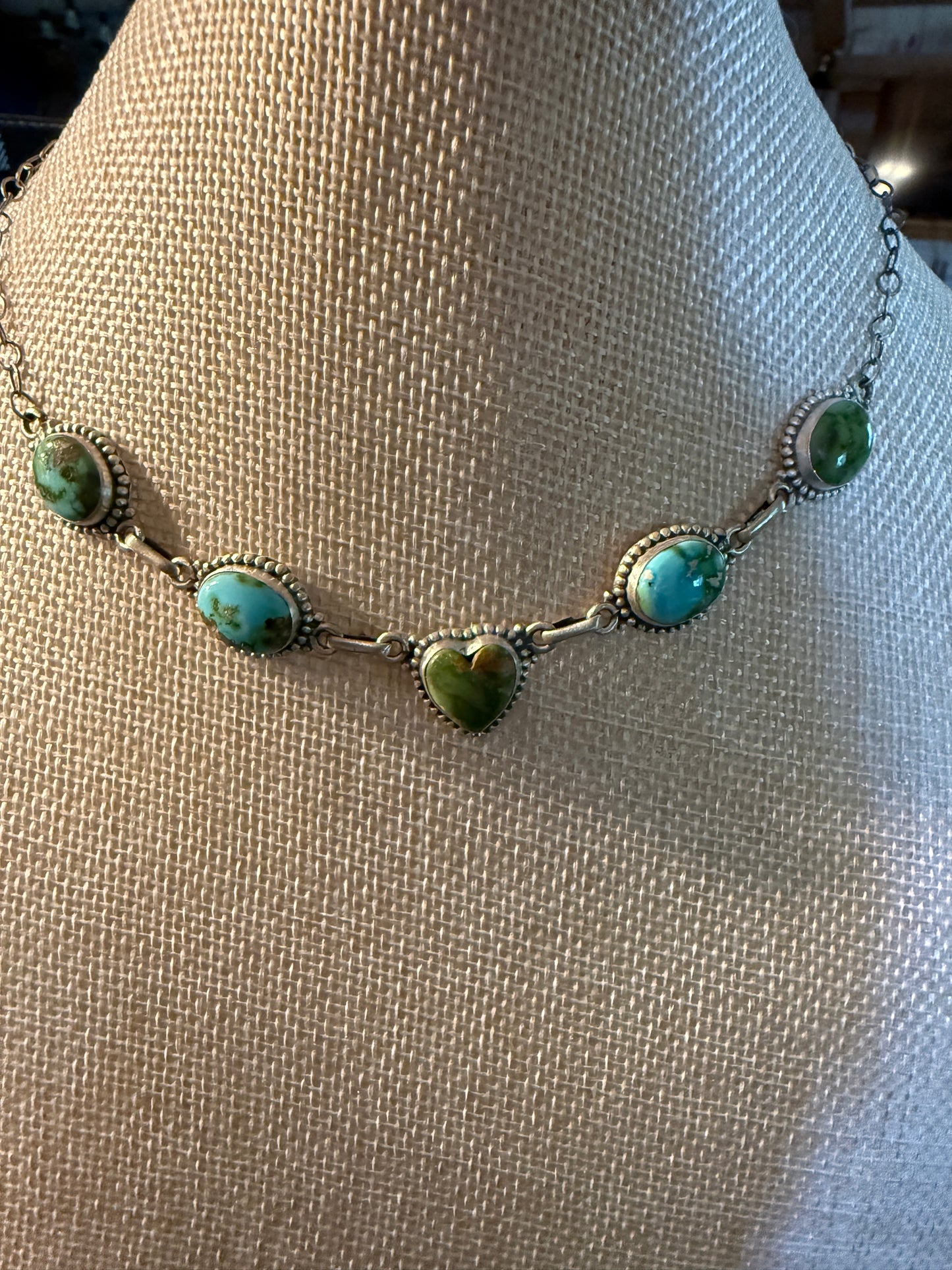 Sonoran Gold Turquoise Gemstone Choker Necklace, Sterling Silver, 16 Inch Wild West Boho