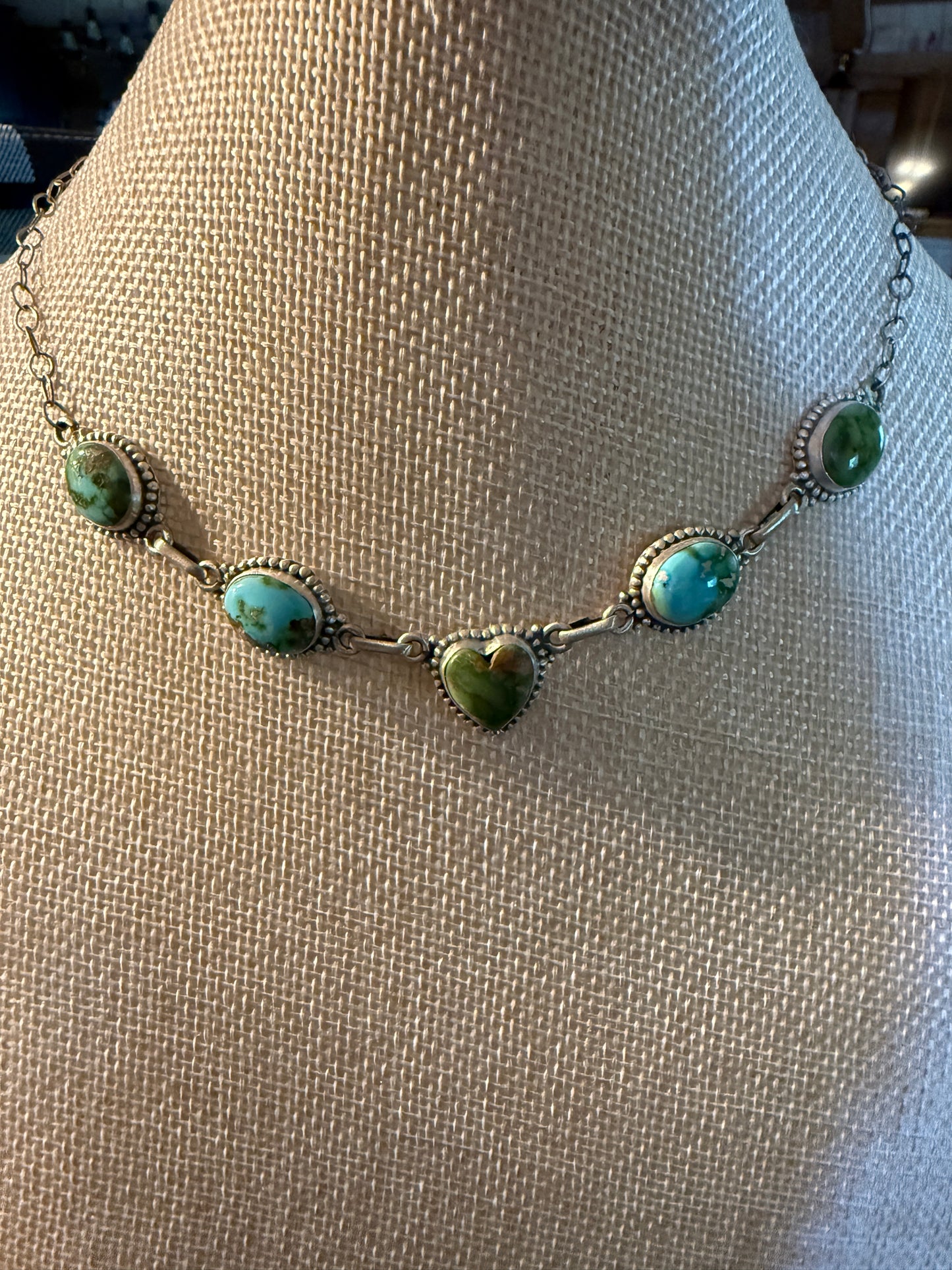 Sonoran Gold Turquoise Gemstone Choker Necklace, Sterling Silver, 16 Inch Wild West Boho
