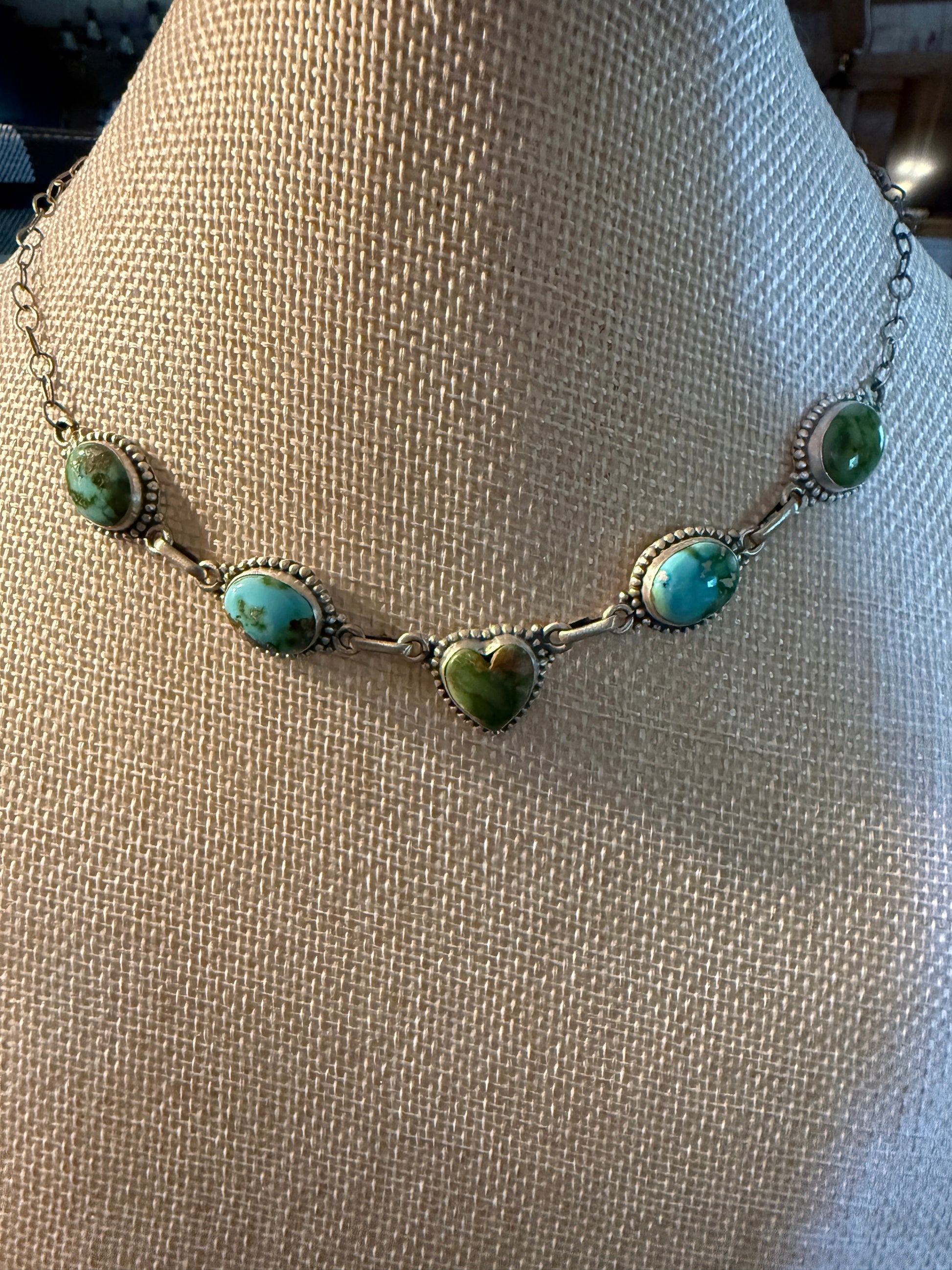 Sonoran Gold Turquoise Gemstone Choker Necklace, Sterling Silver, 16 Inch Wild West Boho