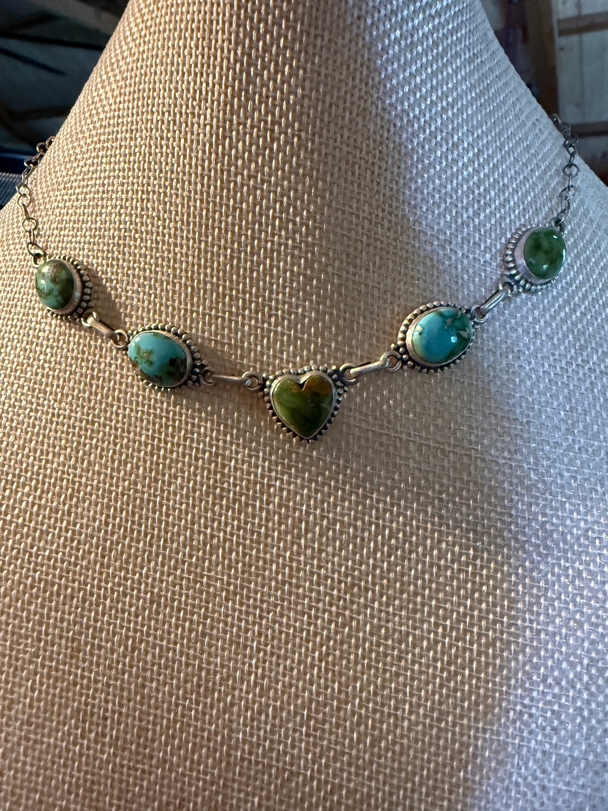 Sonoran Gold Turquoise Gemstone Choker Necklace, Sterling Silver, 16 Inch Wild West Boho