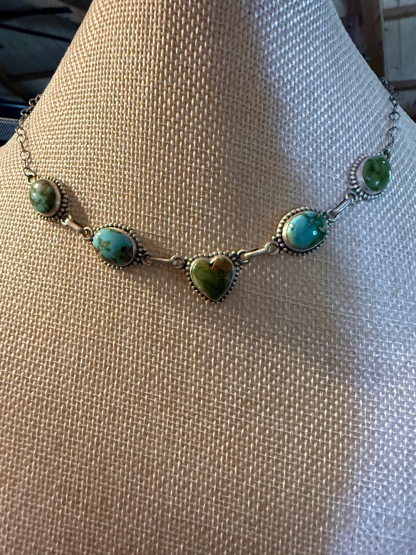 Sonoran Gold Turquoise Gemstone Choker Necklace, Sterling Silver, 16 Inch Wild West Boho