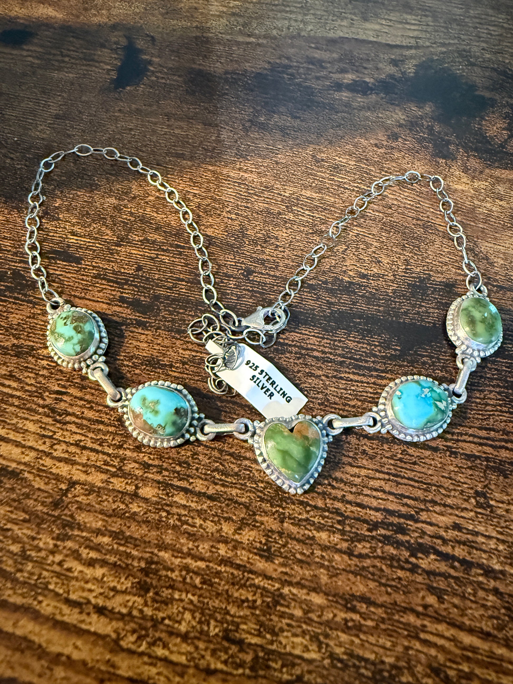 Sonoran Gold Turquoise Gemstone Choker Necklace, Sterling Silver, 16 Inch Wild West Boho