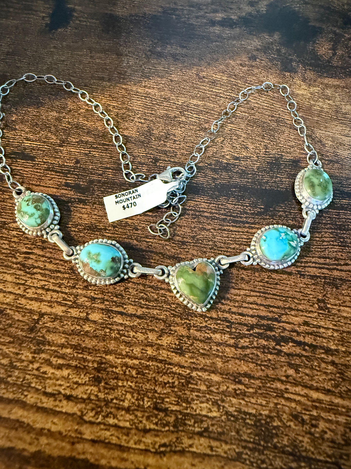Sonoran Gold Turquoise Gemstone Choker Necklace, Sterling Silver, 16 Inch Wild West Boho