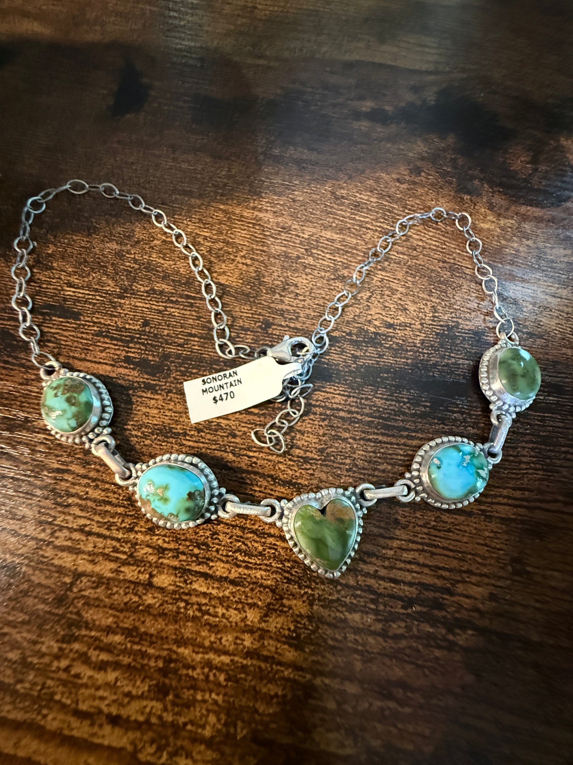 Sonoran Gold Turquoise Gemstone Choker Necklace, Sterling Silver, 16 Inch Wild West Boho
