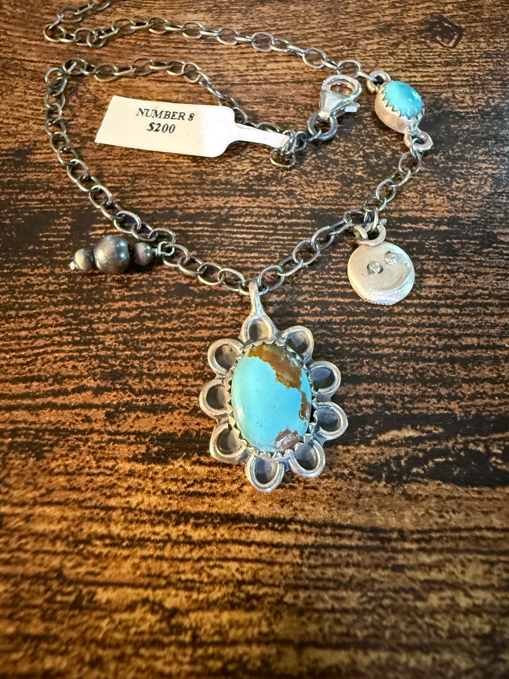 Number 8 Mine Turquoise Gemstone Anklet Chain, Sterling Silver, 11 Inch Chain Wild West Boho