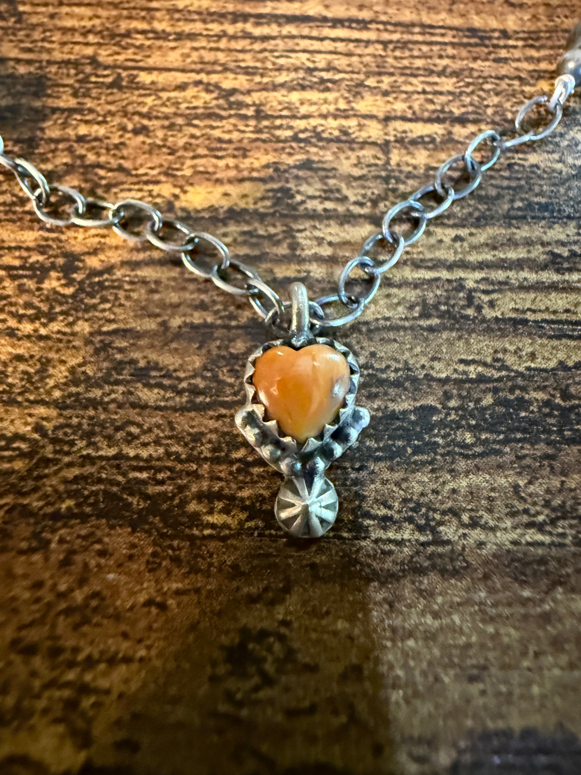 Pink Conch Turquoise Gemstone Heart Anklet Chain, Sterling Silver, 11 Inch Chain Wild West Boho