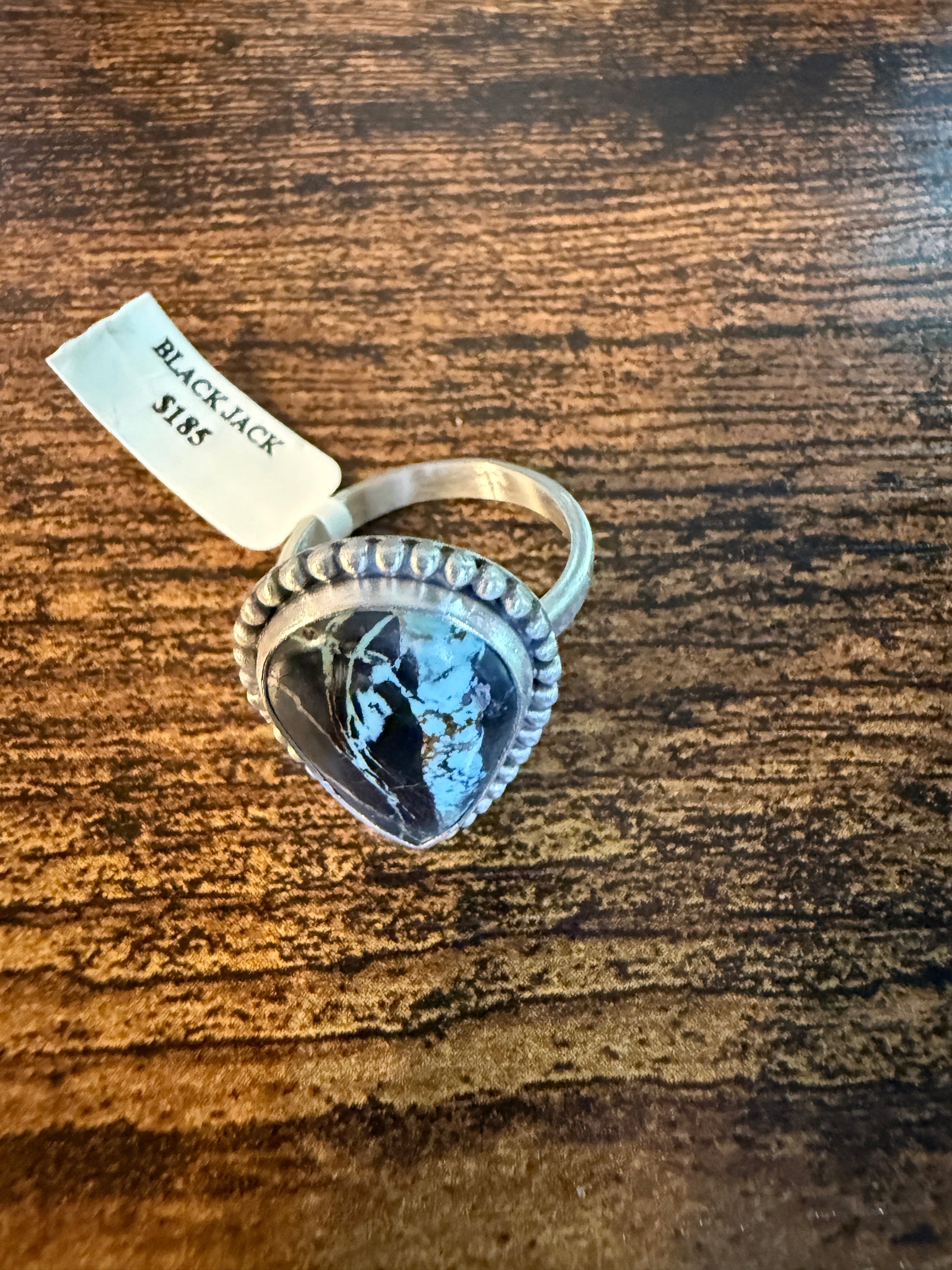 Blackjack Turquoise Gemstone Sterling Silver Adjustable Ring Wild West Boho