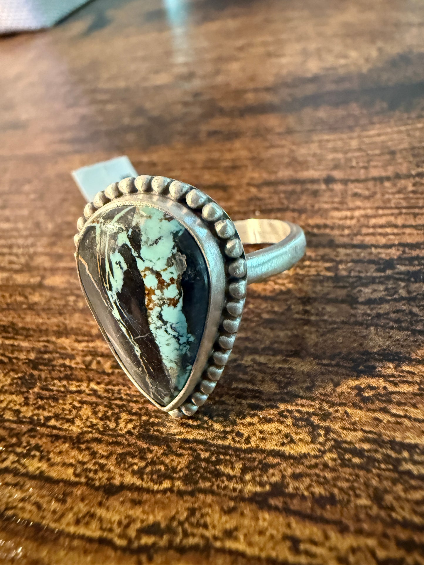 Blackjack Turquoise Gemstone Sterling Silver Adjustable Ring Wild West Boho