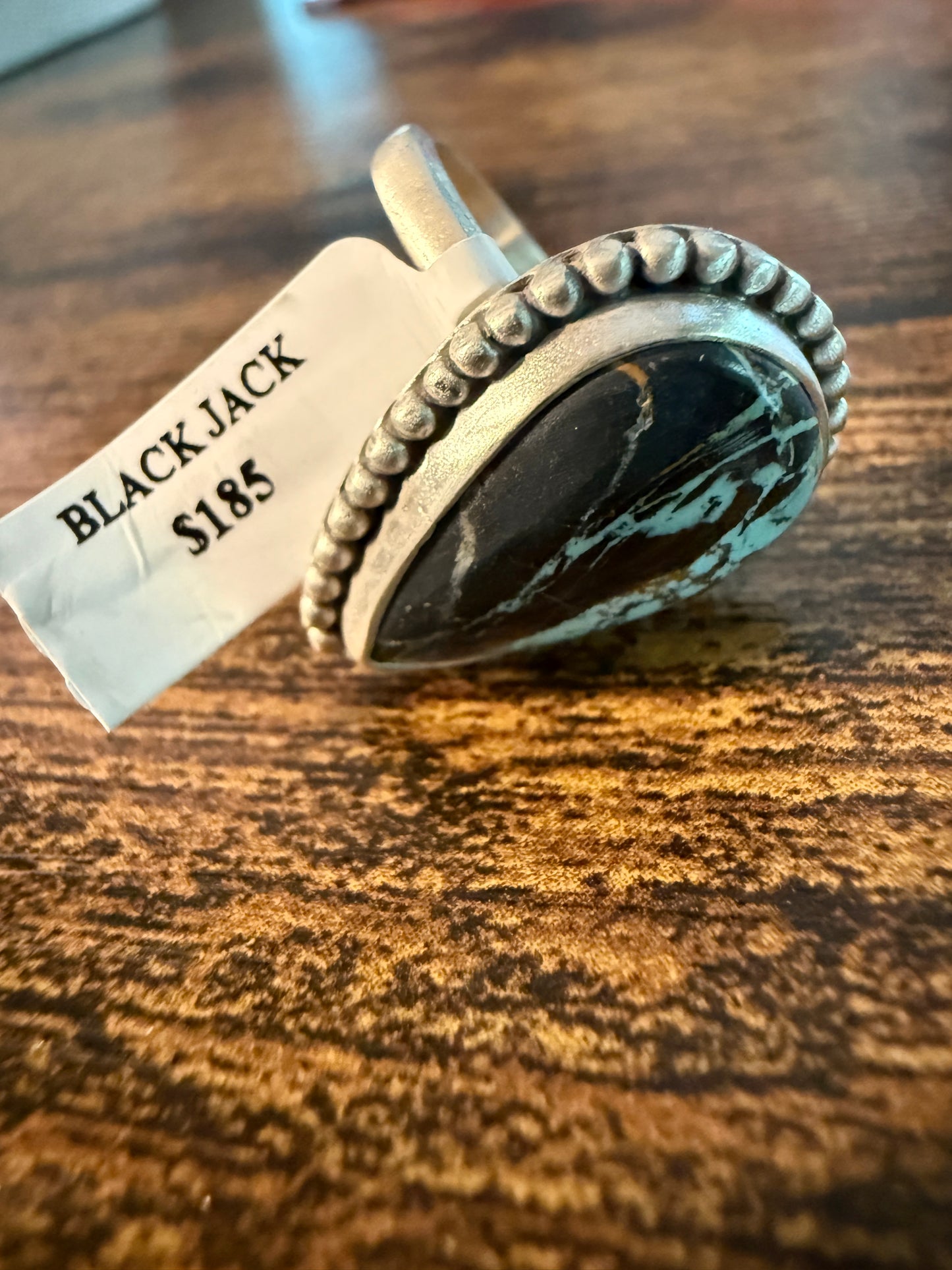 Blackjack Turquoise Gemstone Sterling Silver Adjustable Ring Wild West Boho