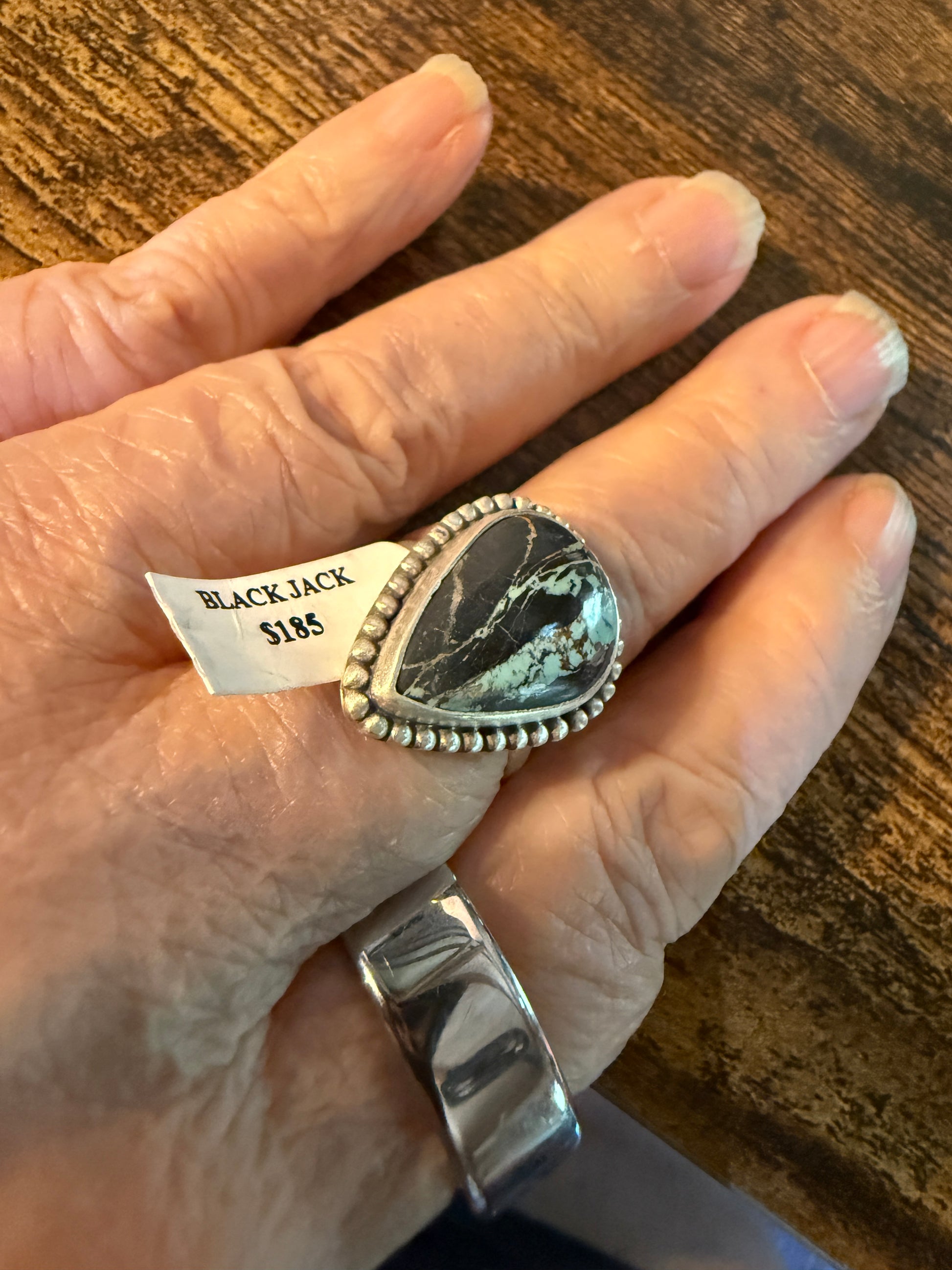 Blackjack Turquoise Gemstone Sterling Silver Adjustable Ring Wild West Boho
