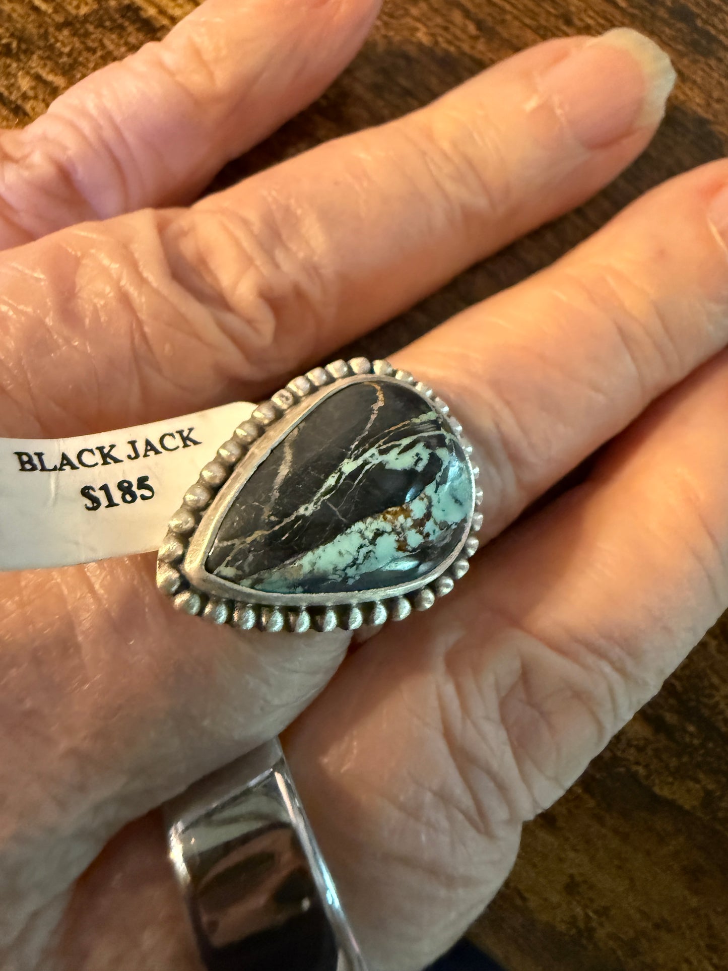 Blackjack Turquoise Gemstone Sterling Silver Adjustable Ring Wild West Boho