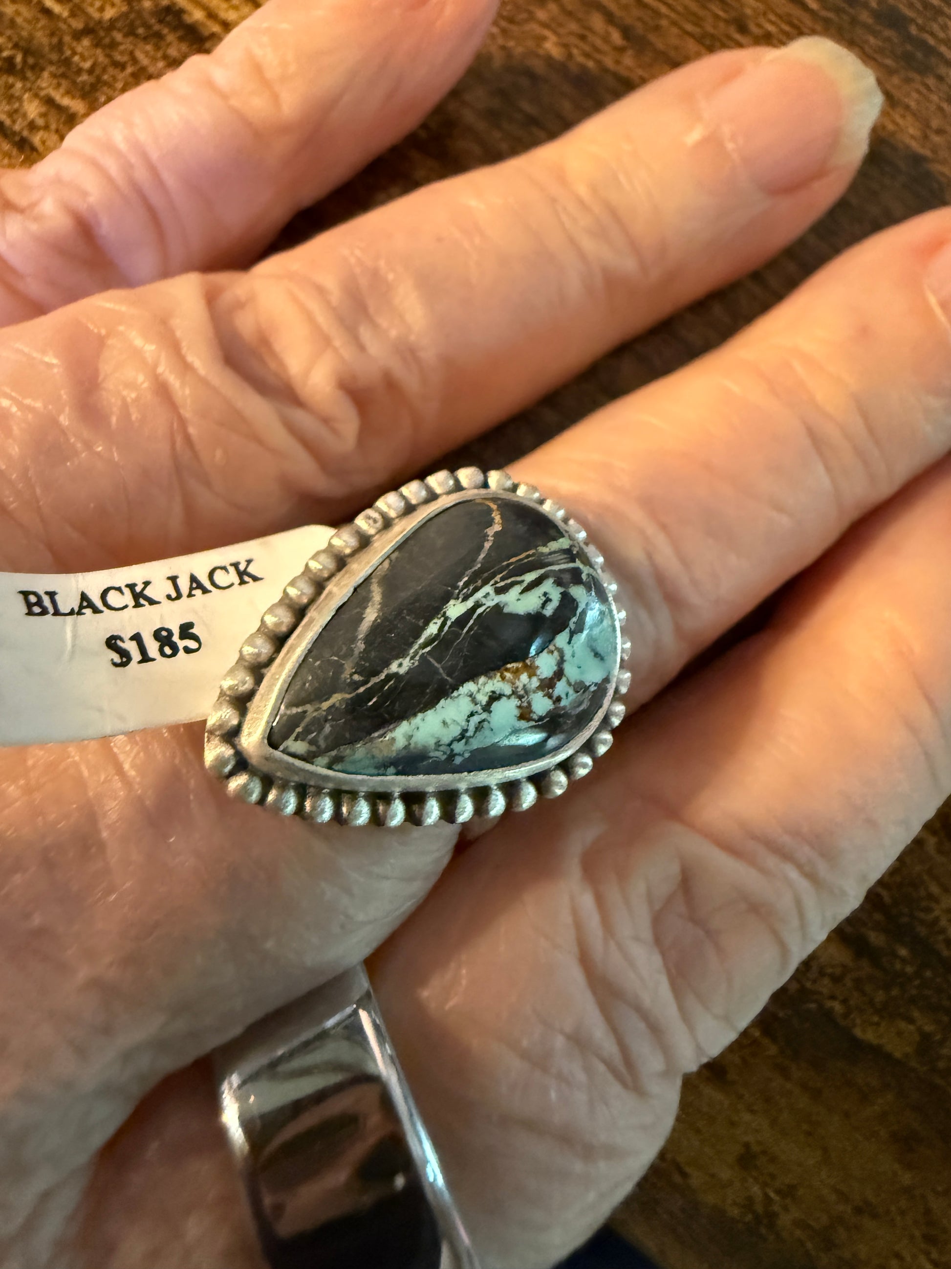 Blackjack Turquoise Gemstone Sterling Silver Adjustable Ring Wild West Boho