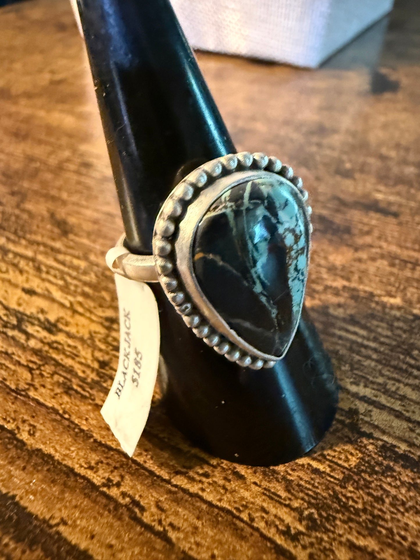 Blackjack Turquoise Gemstone Sterling Silver Adjustable Ring Wild West Boho