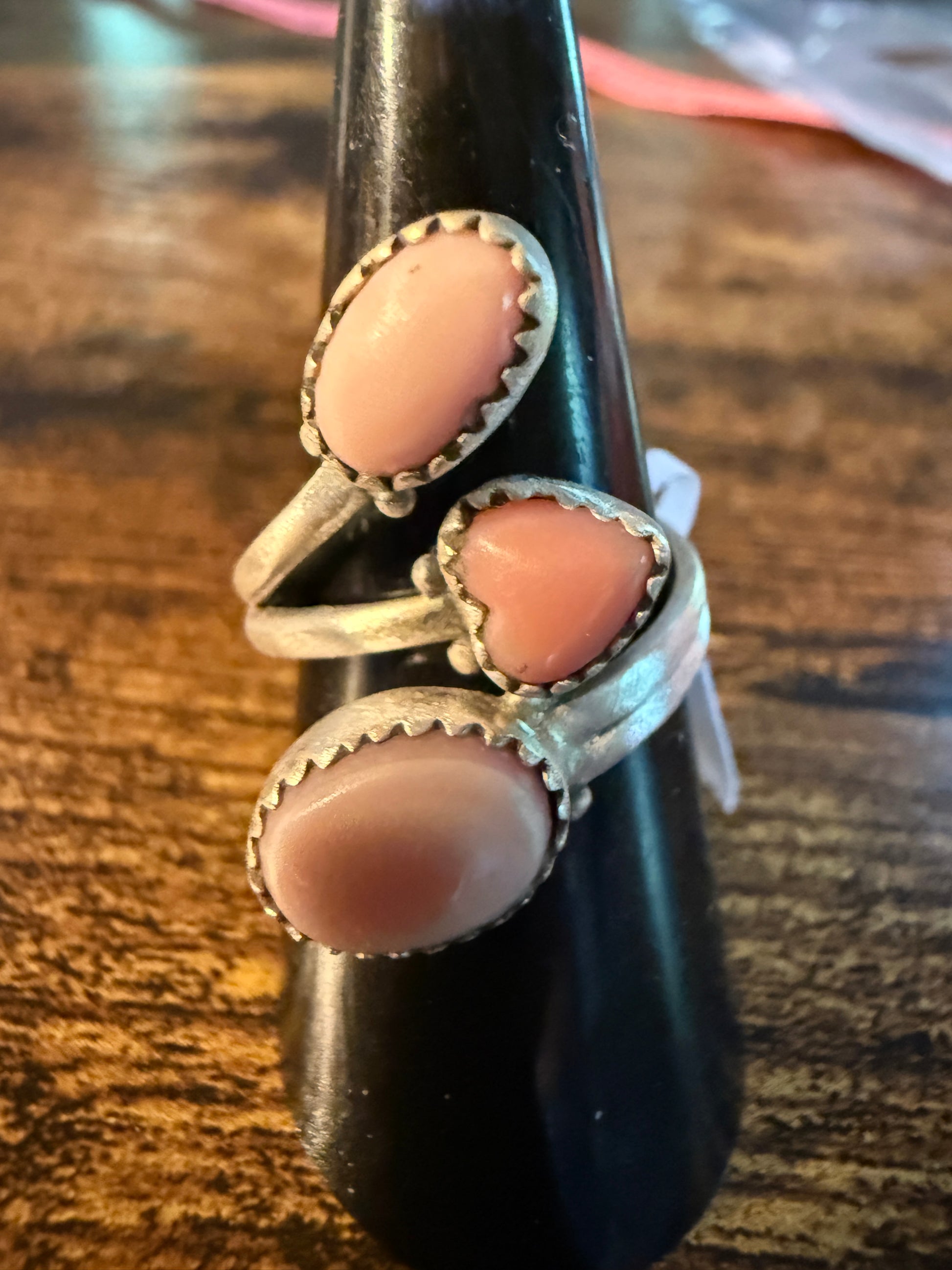 Pink Conch Turquoise Gemstone Ring Sterling Silver Adjustable Wild West Boho