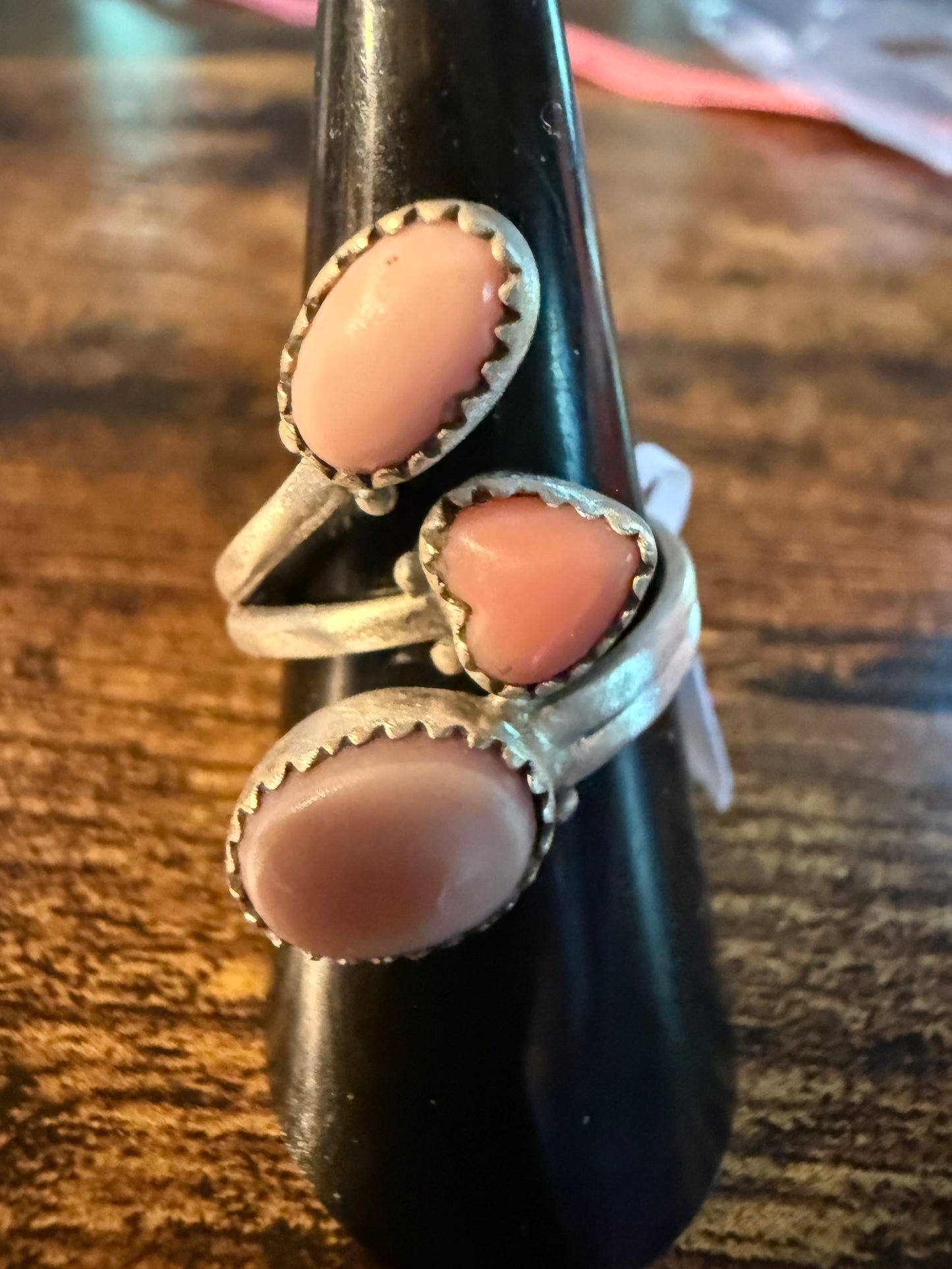 Pink Conch Turquoise Gemstone Ring Sterling Silver Adjustable Wild West Boho
