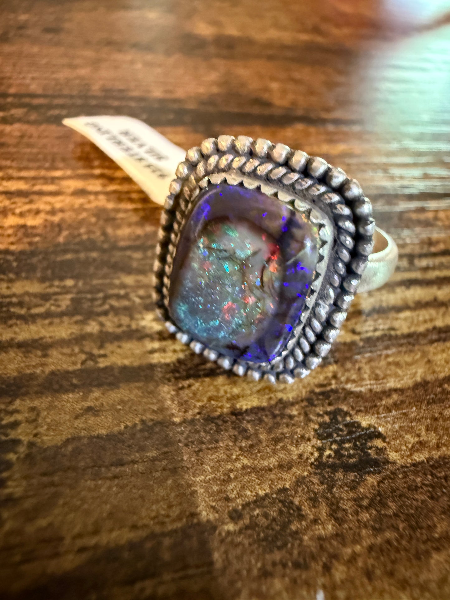 Purple Opal Gemstone Ring, Adjustable, Sterling Silver Wild West Boho