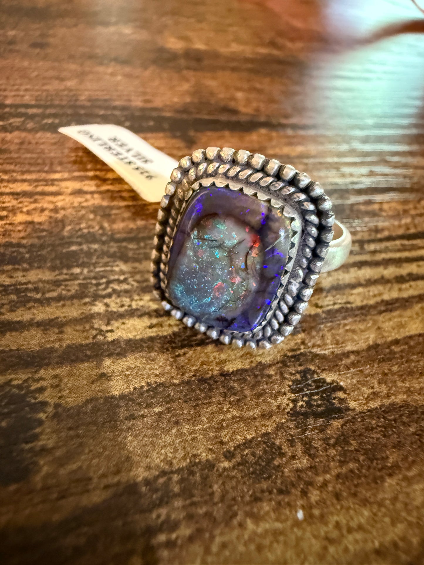 Purple Opal Gemstone Ring, Adjustable, Sterling Silver Wild West Boho