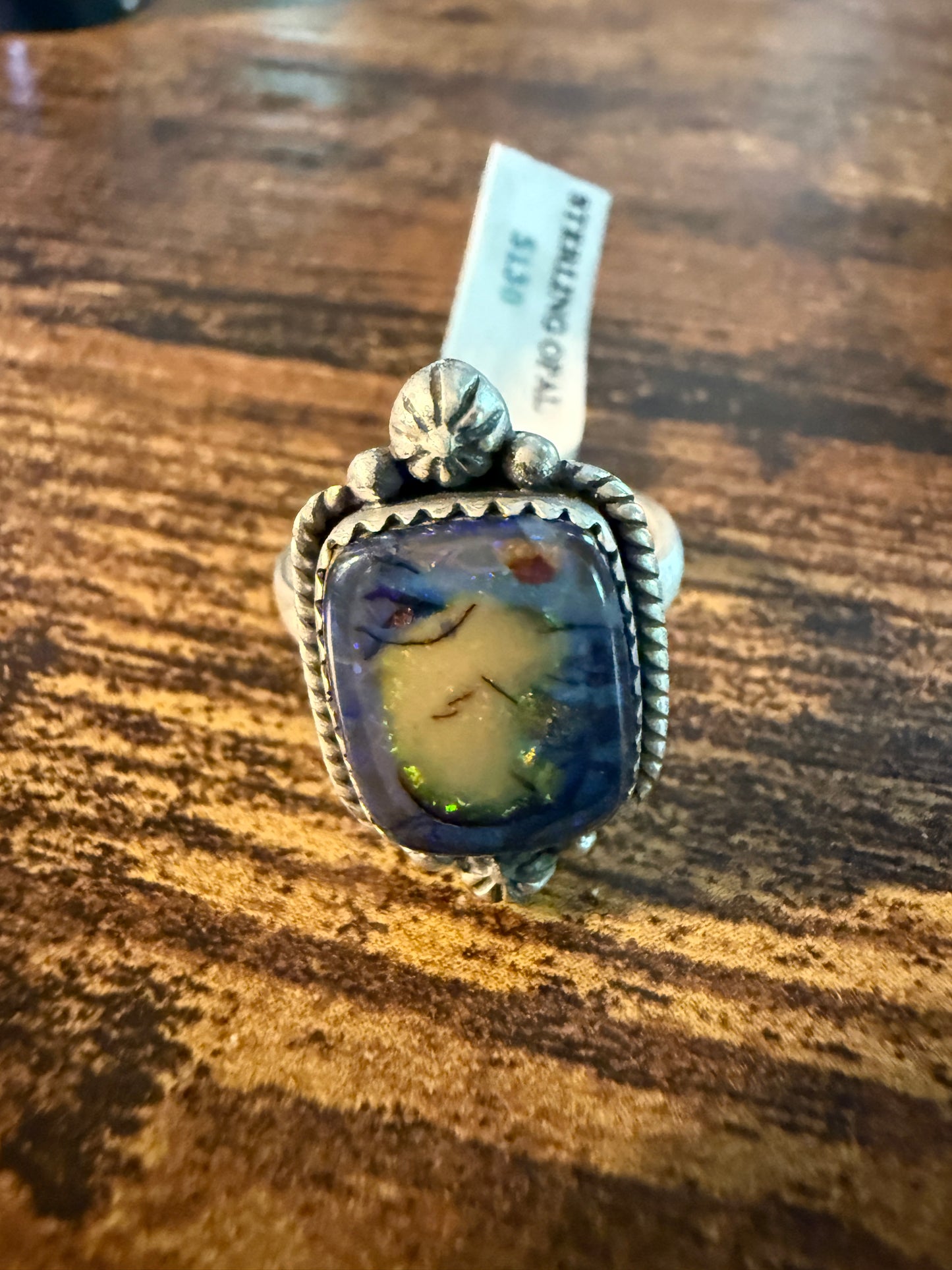 Purple Opal Gemstone Ring, Adjustable, Sterling Silver Wild West Boho