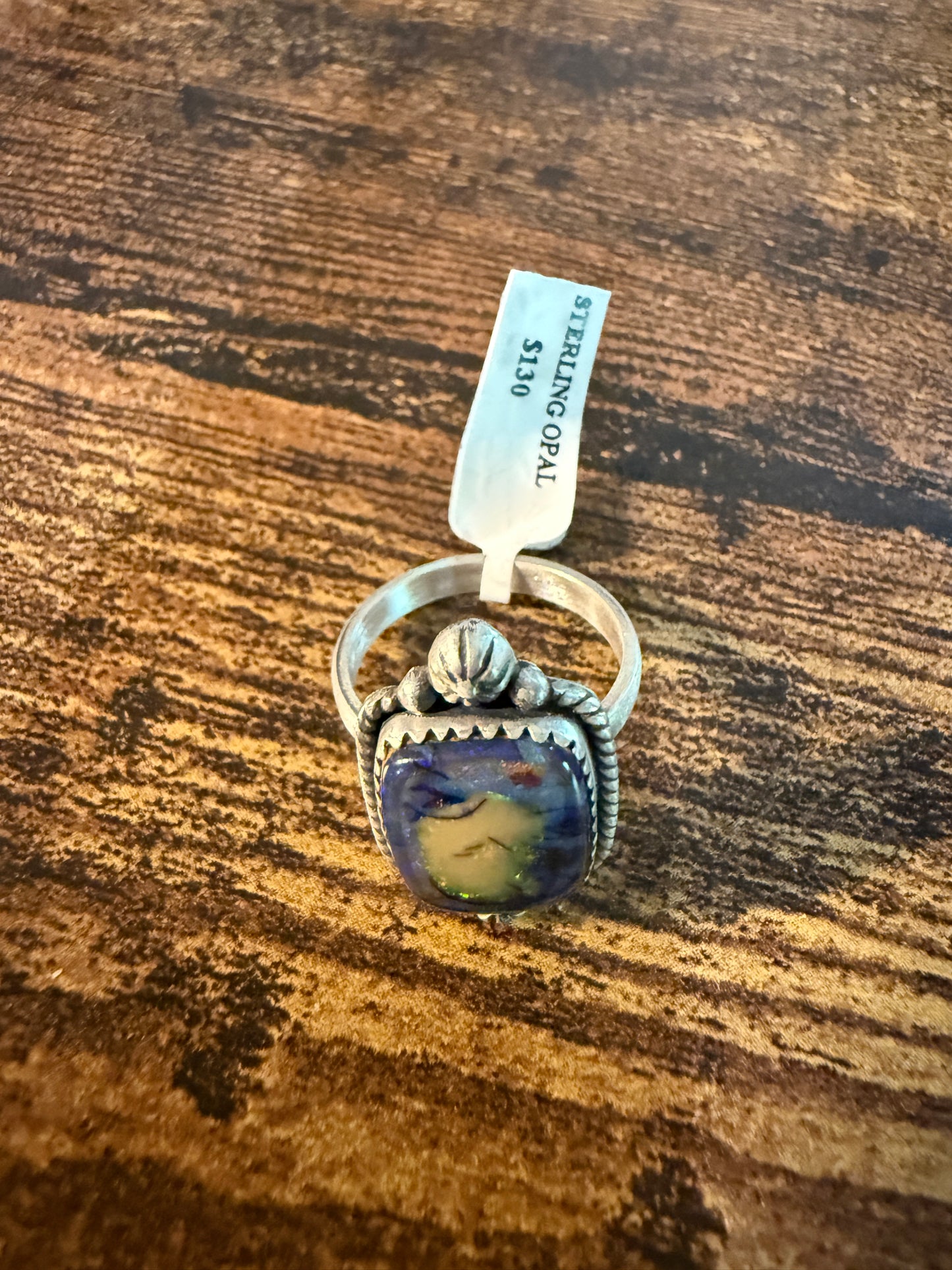 Purple Opal Gemstone Ring, Adjustable, Sterling Silver Wild West Boho
