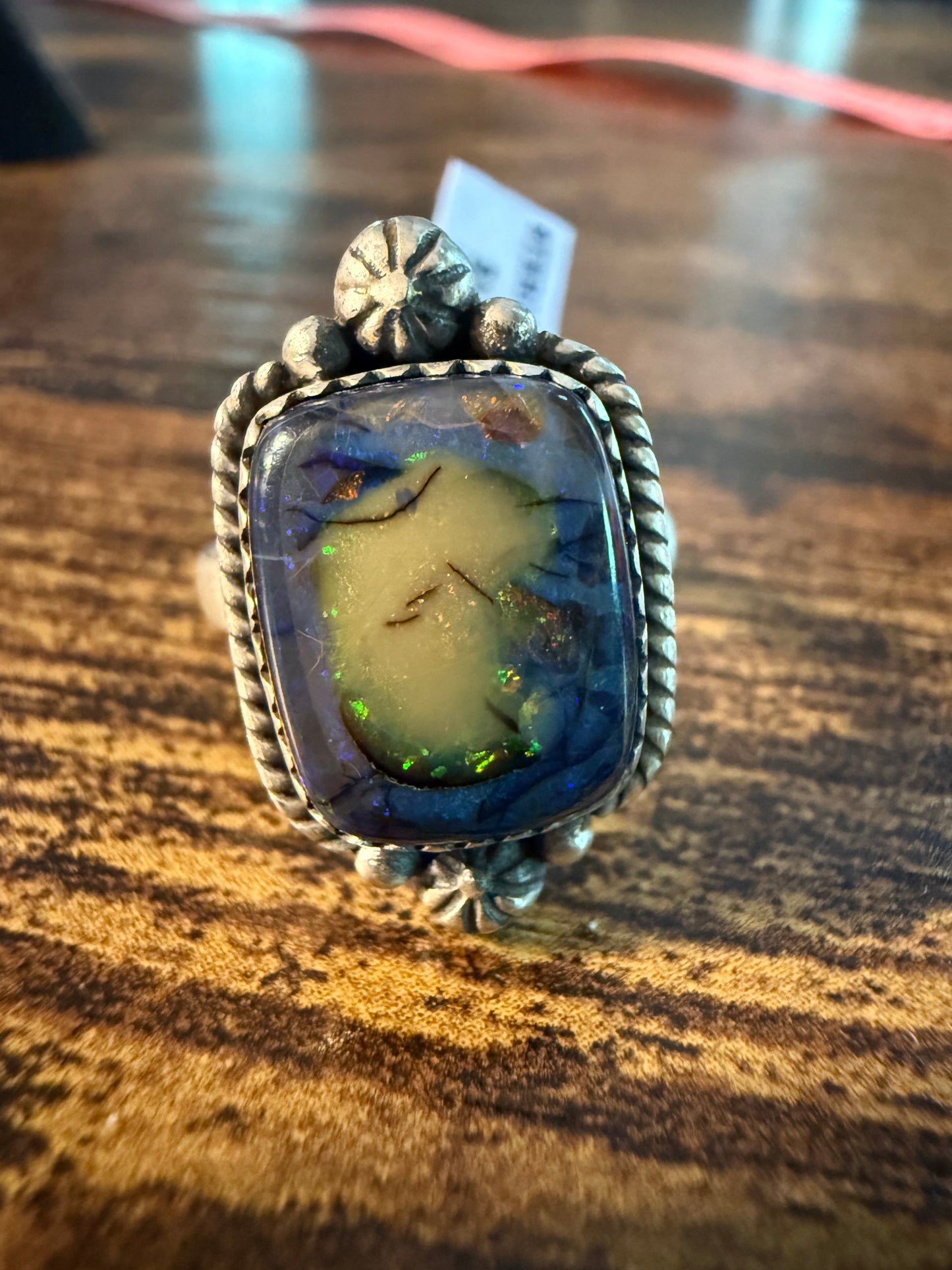 Purple Opal Gemstone Ring, Adjustable, Sterling Silver Wild West Boho