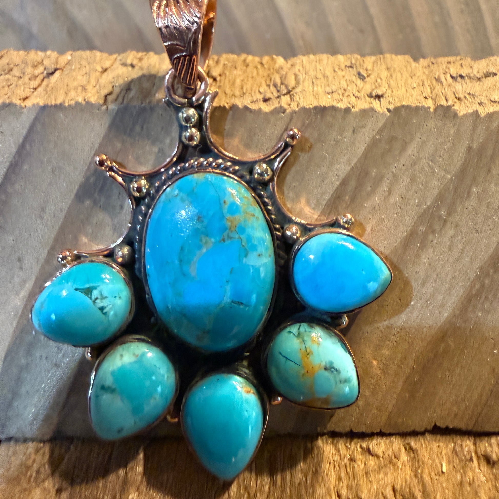 Turquoise Copper Cluster Pendant, 2 Inches x 1 Inch Wild West Boho