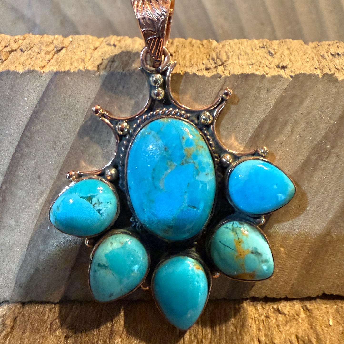 Turquoise Copper Cluster Pendant, 2 Inches x 1 Inch Wild West Boho