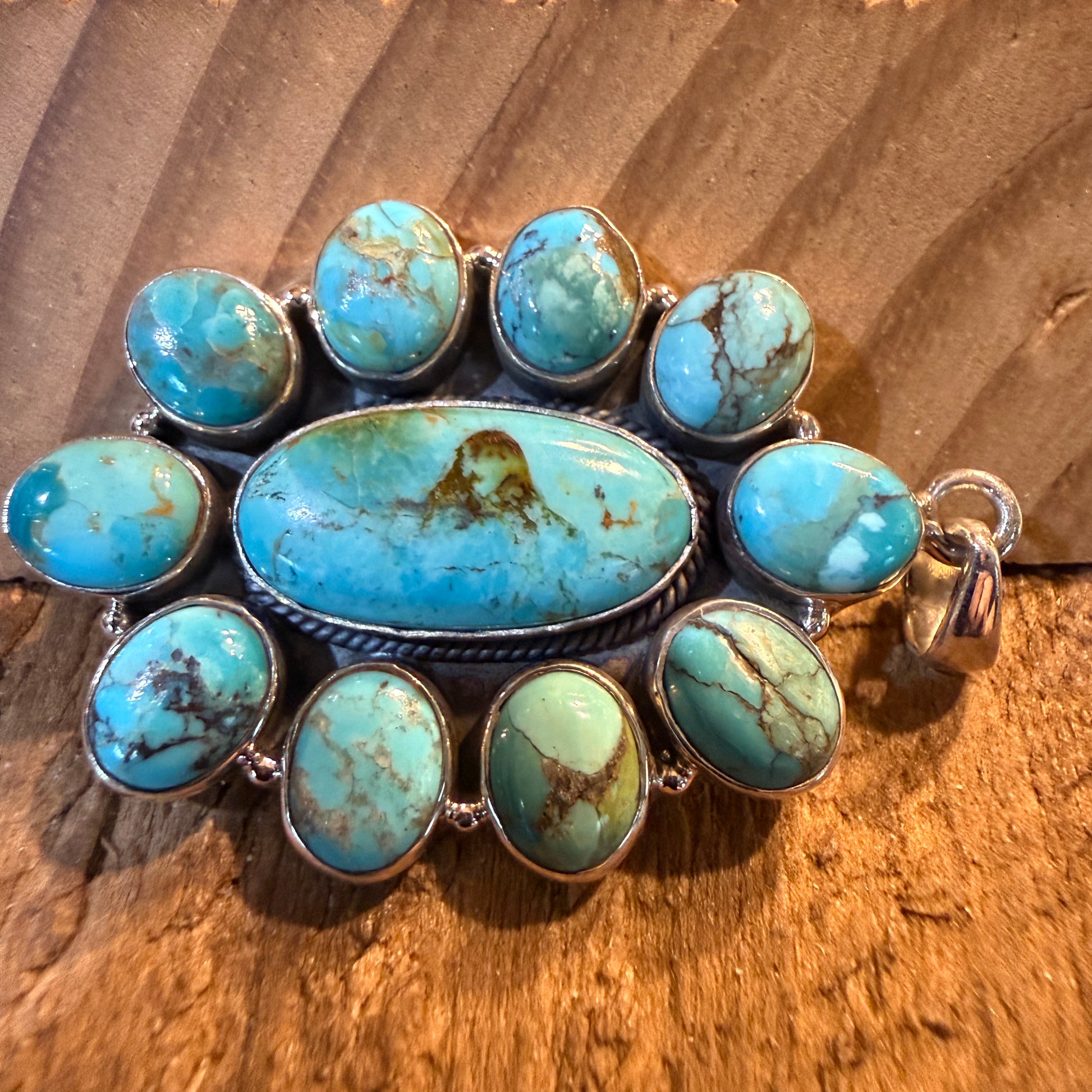 Mojave Turquoise 2.5 Inch Cluster Pendant, Sterling Silver Wild West Boho